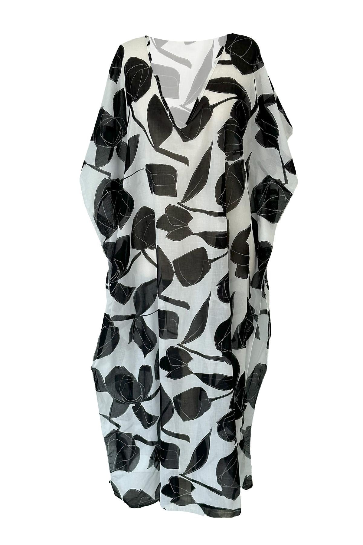 Remsa Mayo Tesettür Mayo Üzerine Desenli Tek Kaftan Pareo REX-P05