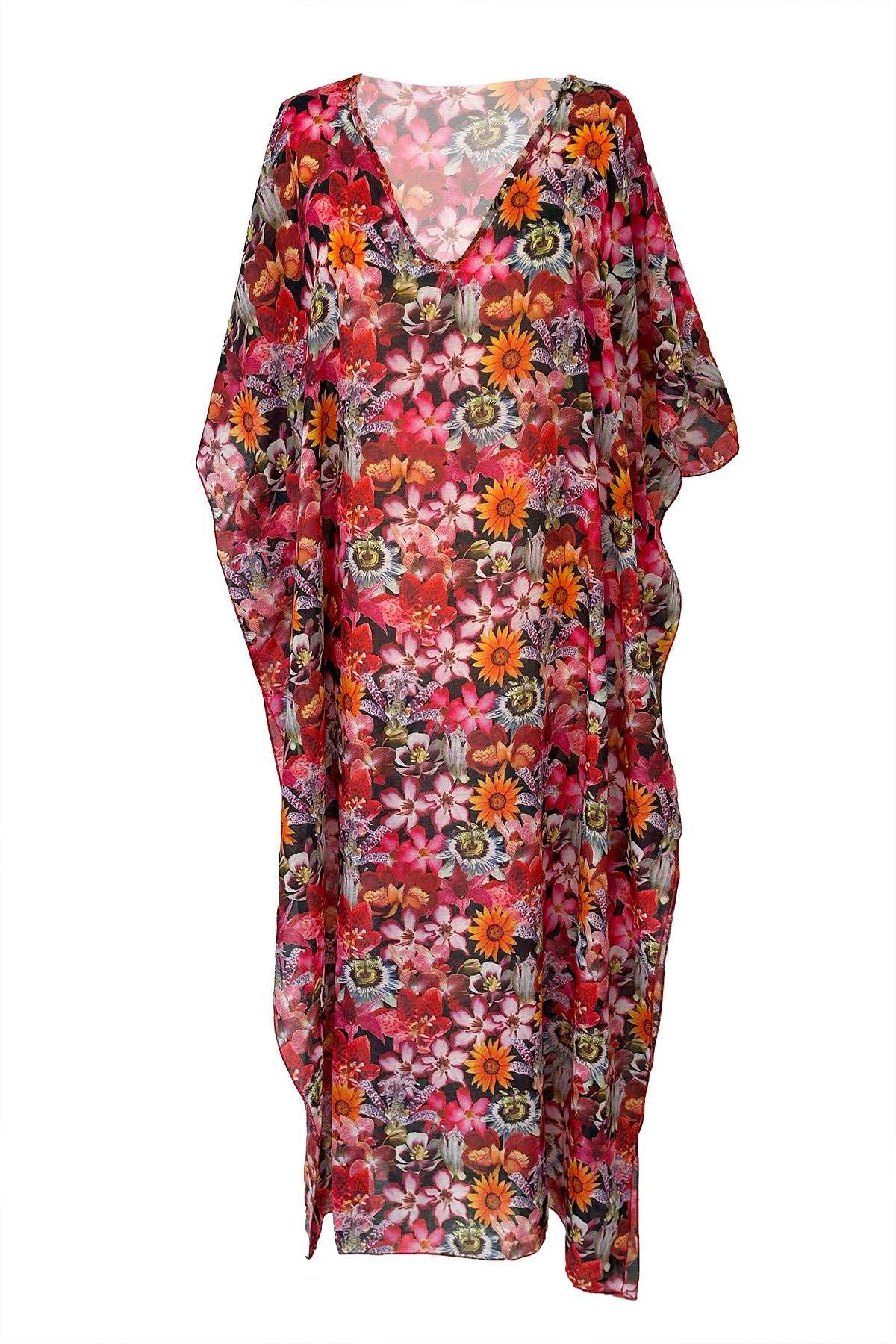 Remsa Mayo Tesettür Mayo Üzerine Desenli Tek Kaftan Pareo REX-P02
