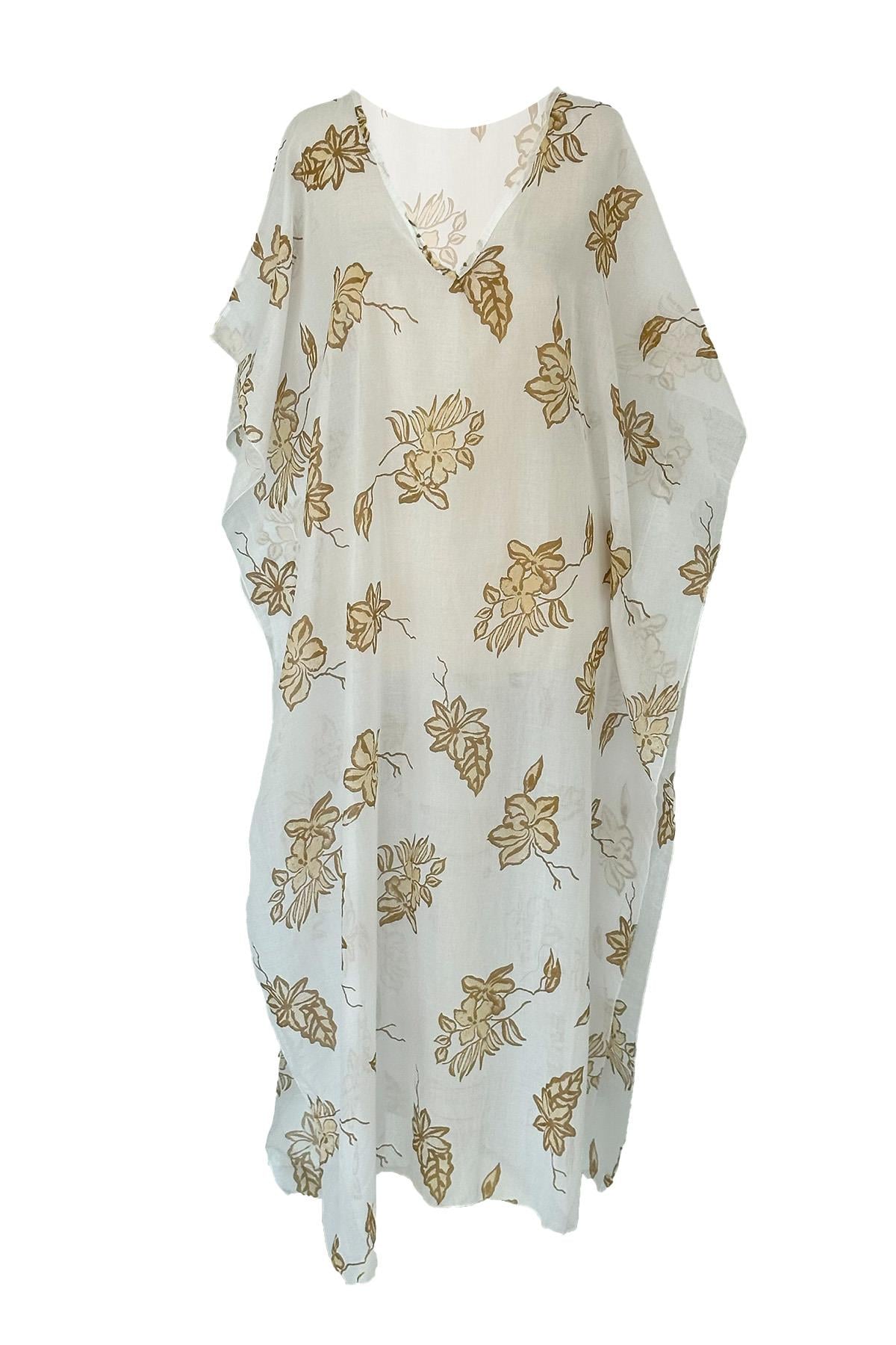 Remsa Mayo Tesettür Mayo Üzerine Desenli Tek Kaftan Pareo REX-P03