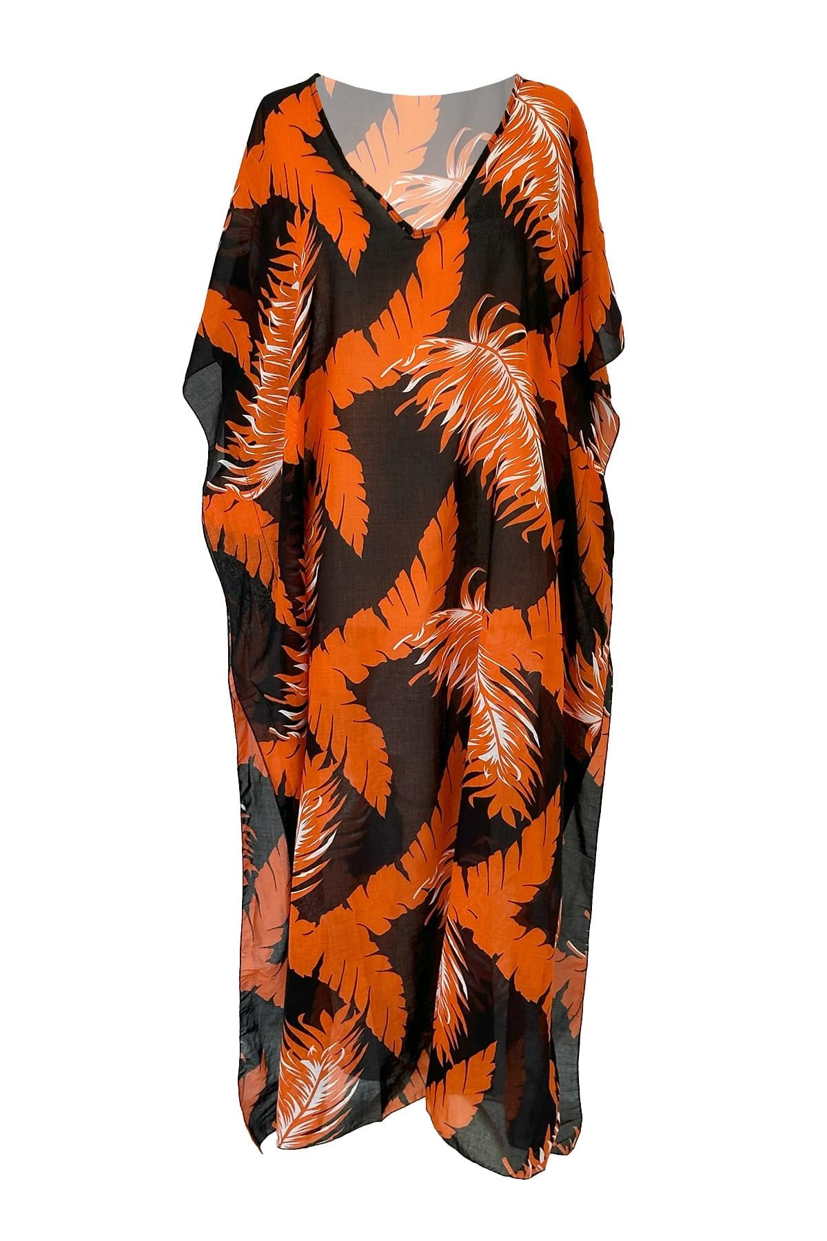 Remsa Mayo Tesettür Mayo Üzerine Desenli Tek Kaftan Pareo REX-P08
