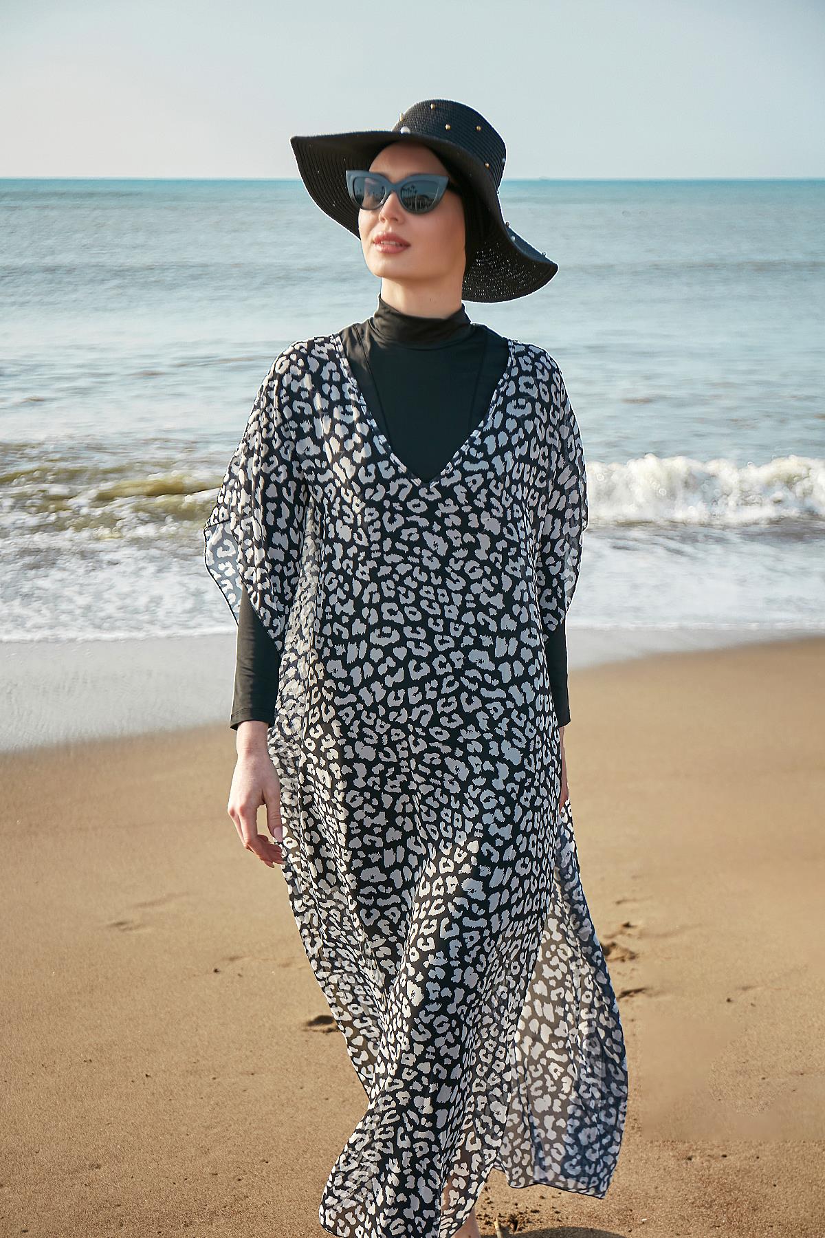 Remsa Mayo Üzerine Kaftan Pareo 430-130 Leopar Beyaz
