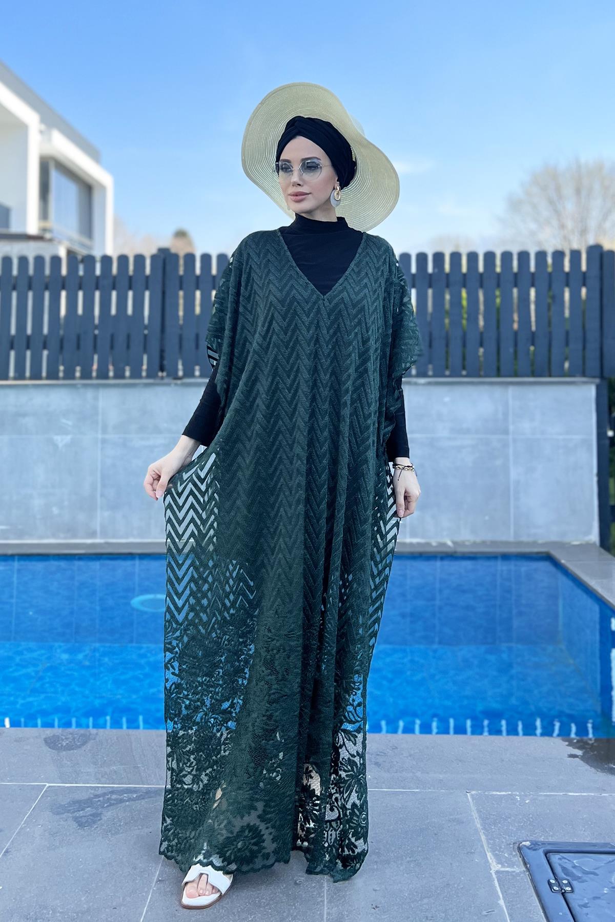 Remsa Mayo Üzerine Örme Kaftan Pareo 430-T7 Haki