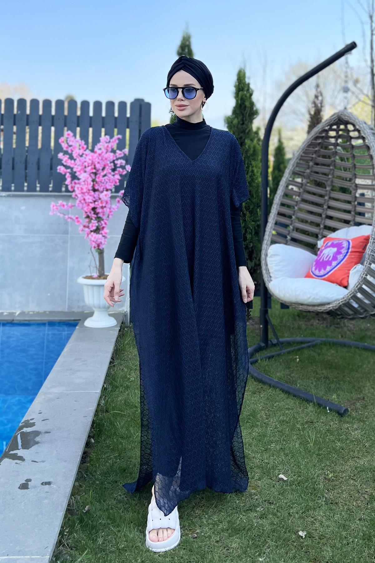 Remsa Mayo Üzerine Örme Kaftan Pareo 430-T3 Lacivert