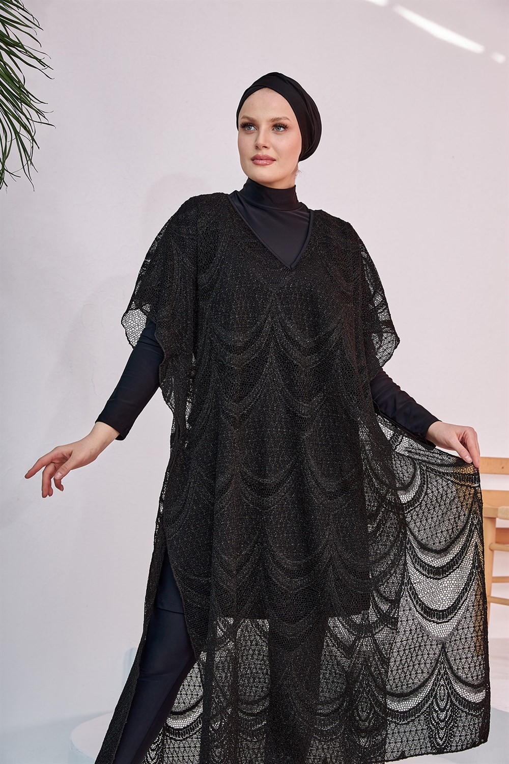 Remsa Mayo Üzerine Örme Kaftan Pareo 430-602T Siyah