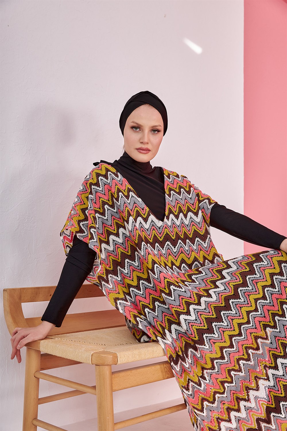 Remsa Mayo Üzerine Örme Kaftan Pareo 410-436 Kahve