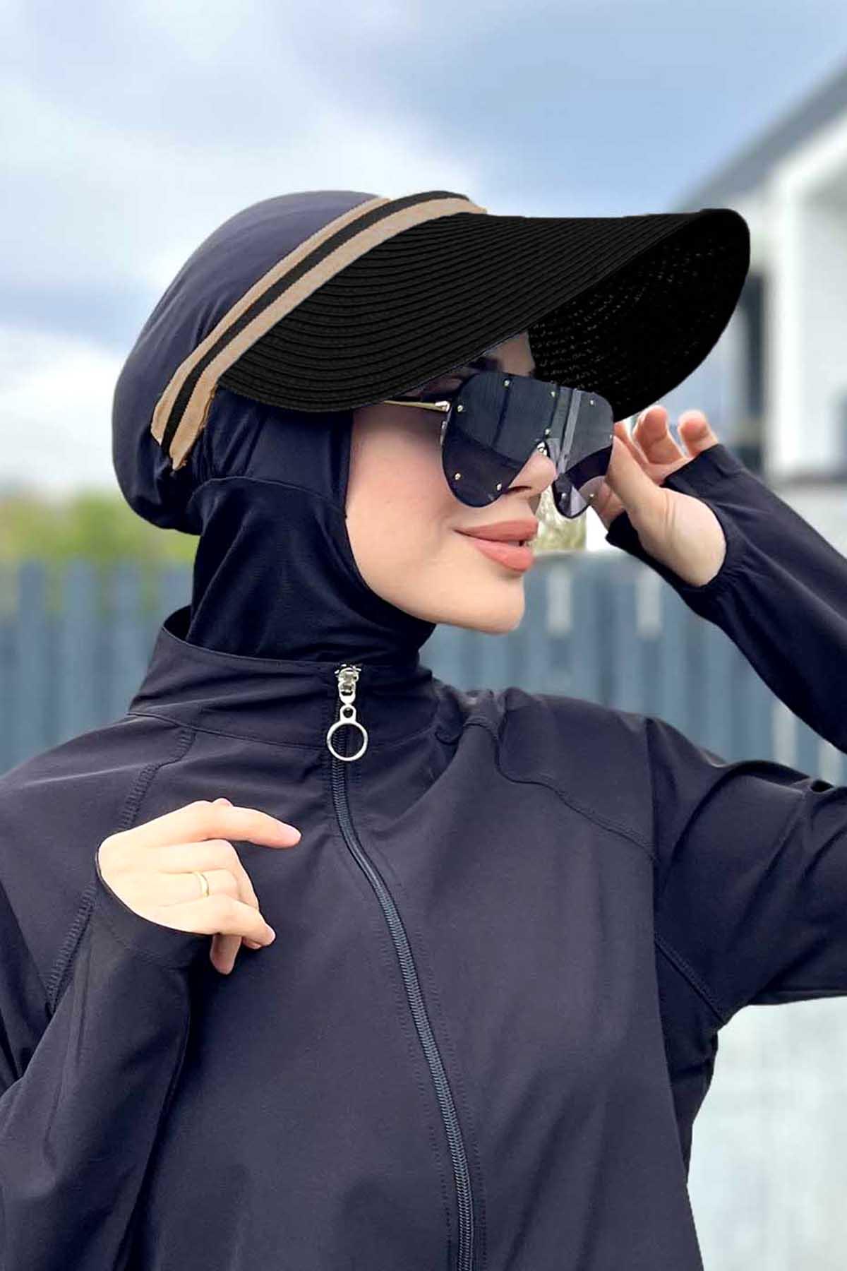 Remsa Mayo Vizör Hasır Şapka Güneş Koruyucu Siperlik RŞ-39 Siyah Camel