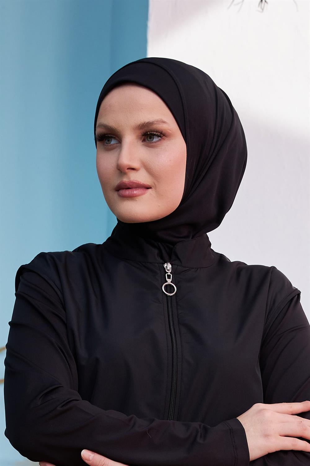 Remsa Mayo Yüzücü Eşarp Havuz Deniz Eşarp Siyah RBE-01