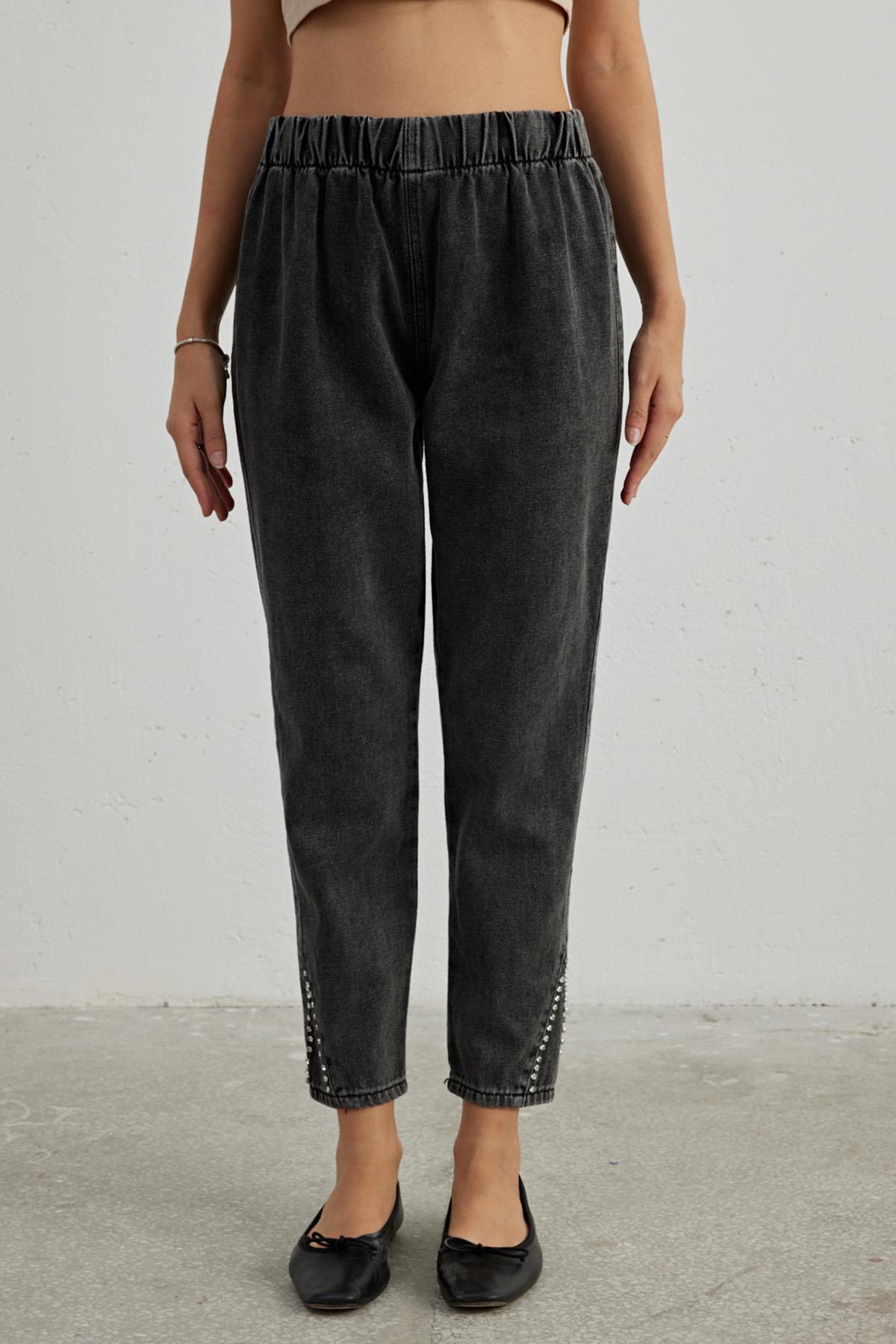 Remsa Paçası V Taşlı Denim Pantalon 713 K.Y. Siyah