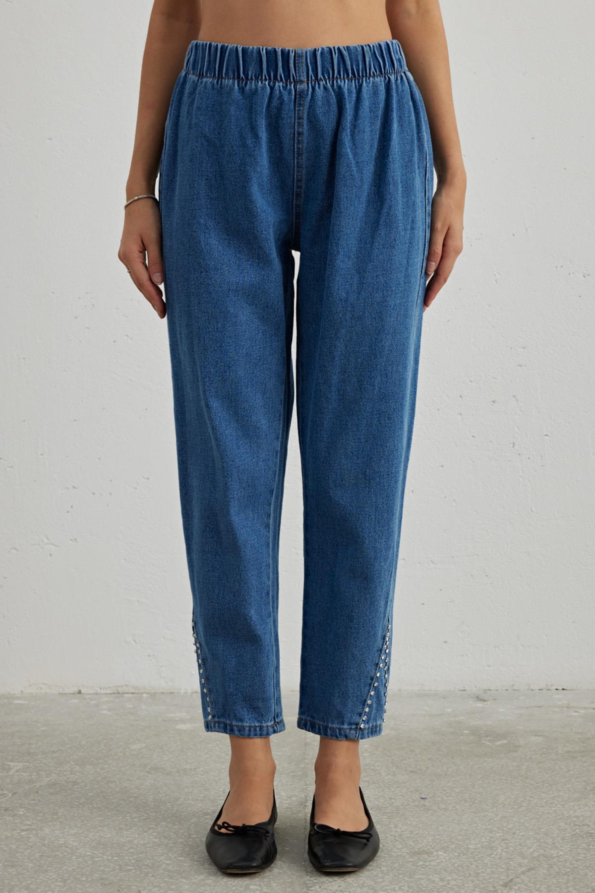 Remsa Paçası V Taşlı Denim Pantalon 713 Mavi