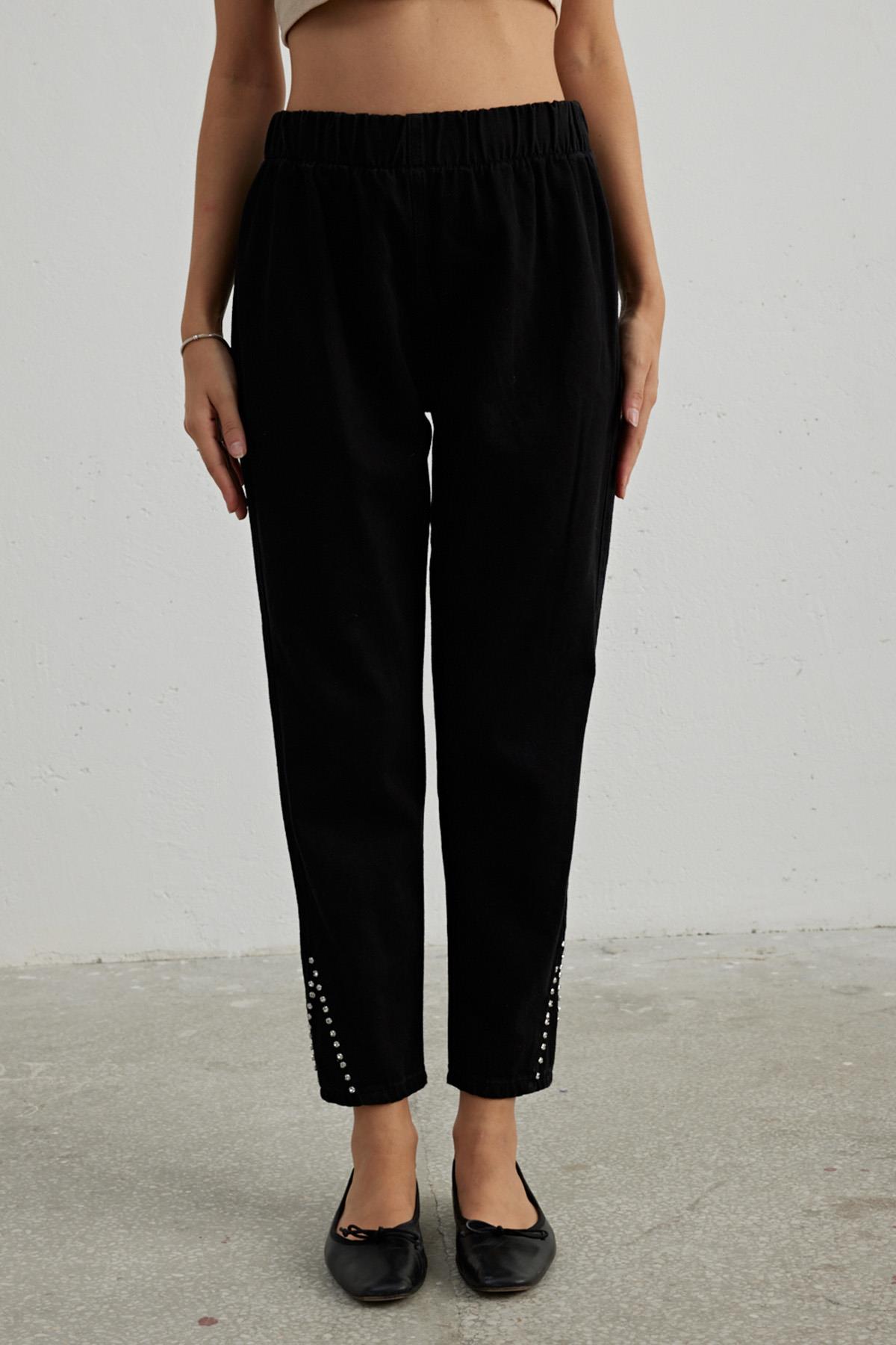 Remsa Paçası V Taşlı Denim Pantalon 713 Siyah