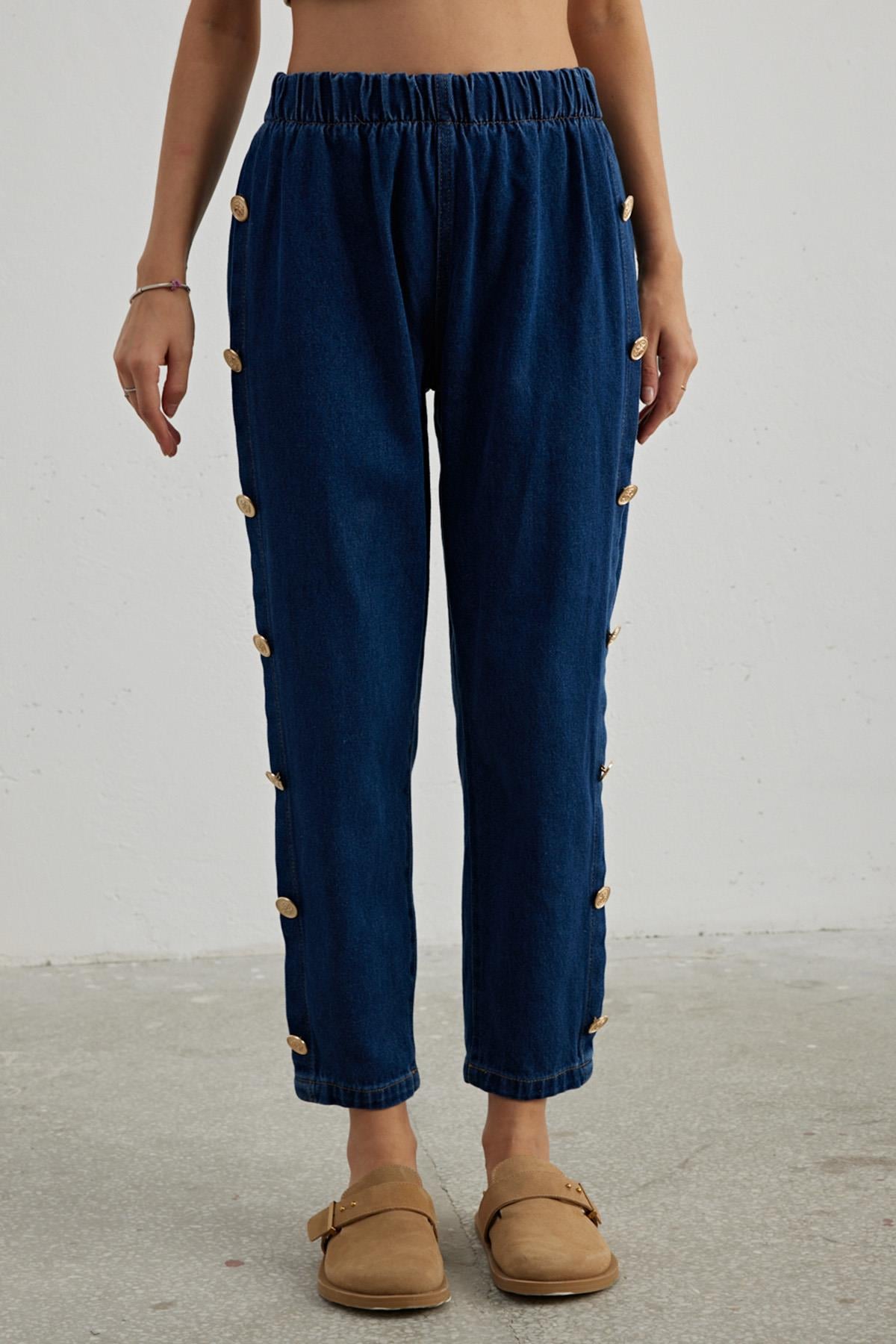 Remsa Şerit Düğmeli Denim Pantalon 715 Lacivert