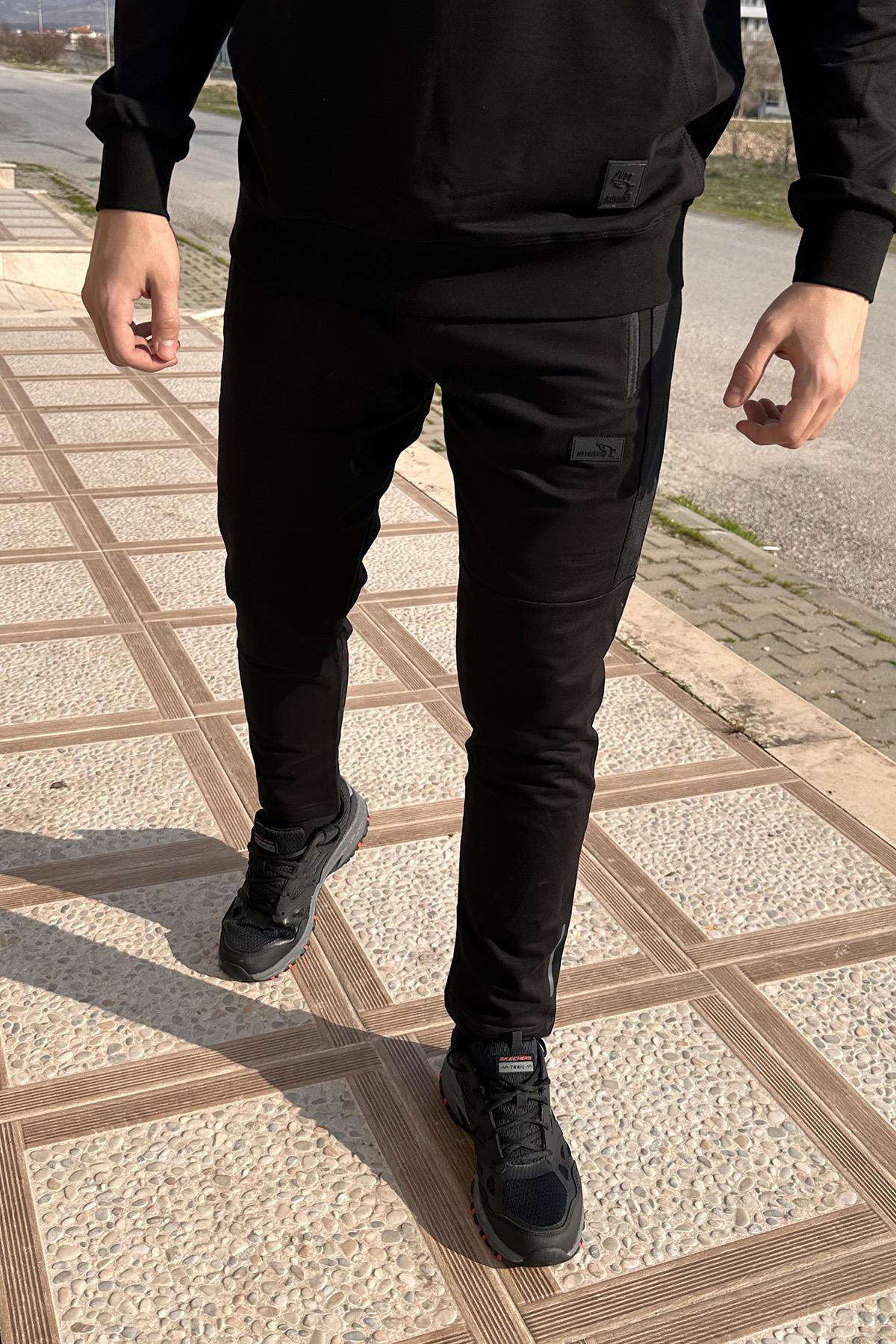Remsa Spor Erkek Beli Lastikli Cepli Eşofman Altı 6931 Siyah