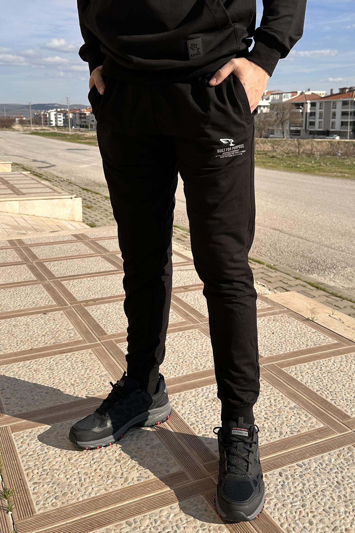 Remsa Spor Erkek Beli ve Paçası Lastikli Cepli Eşofman Altı 6887 Siyah