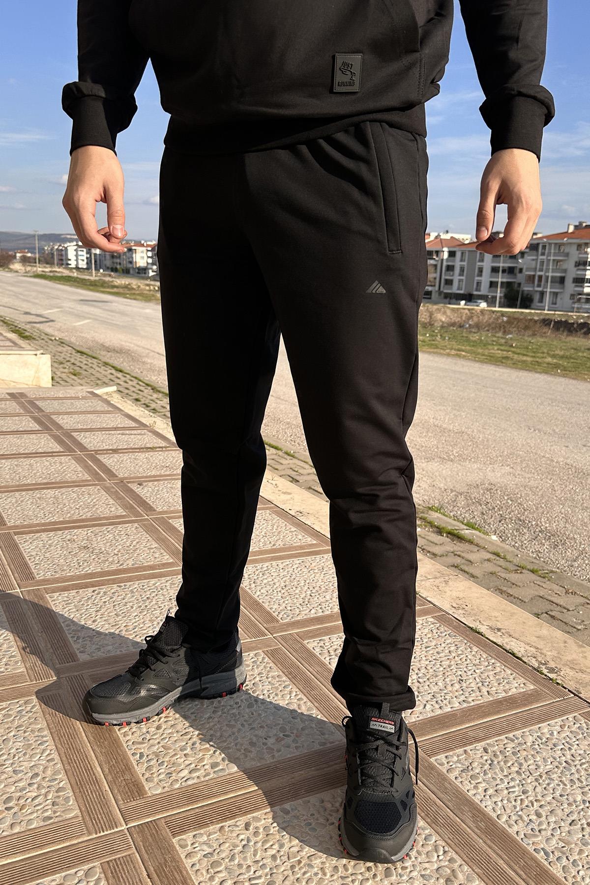 Remsa Spor Erkek Fit Kalıp Beli Lastikli 3 Cepli Eşofman Altı Siyah
