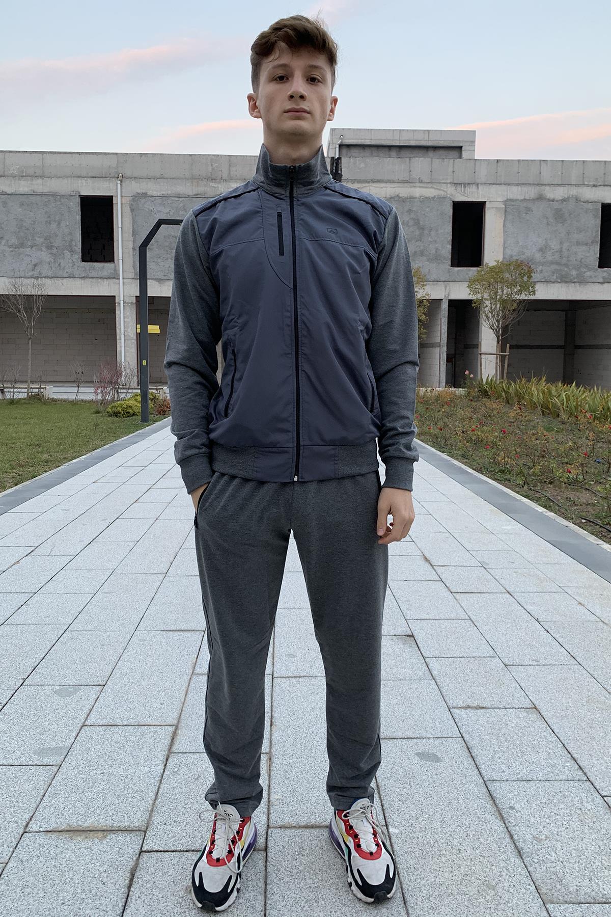 Remsa Spor Likralı Penye Erkek Eşofman Takımı Gri