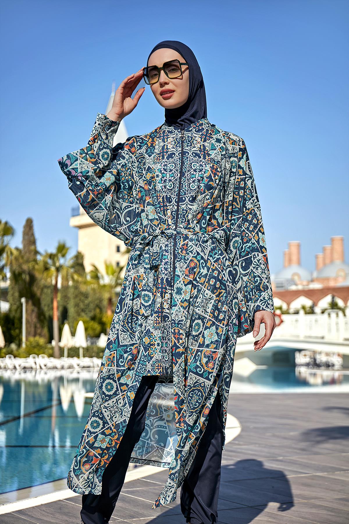 Remsa Tesettür Mayo Üzerine Tek Kaftan Kimono Pareo RP011 İznik