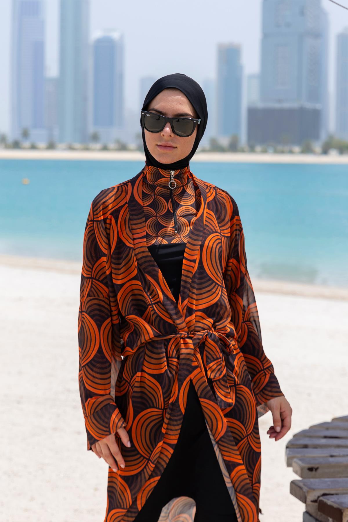 Remsa Tesettür Mayo Üzerine Tek Kaftan Kimono Pareo RP015 Retro