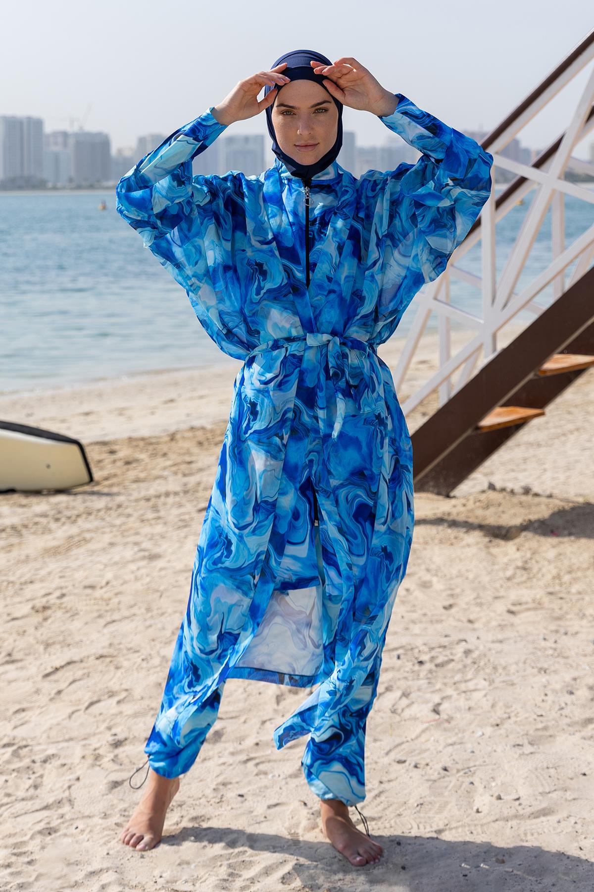 Remsa Tesettür Mayo Üzerine Tek Kaftan Kimono Pareo RP010 Nil