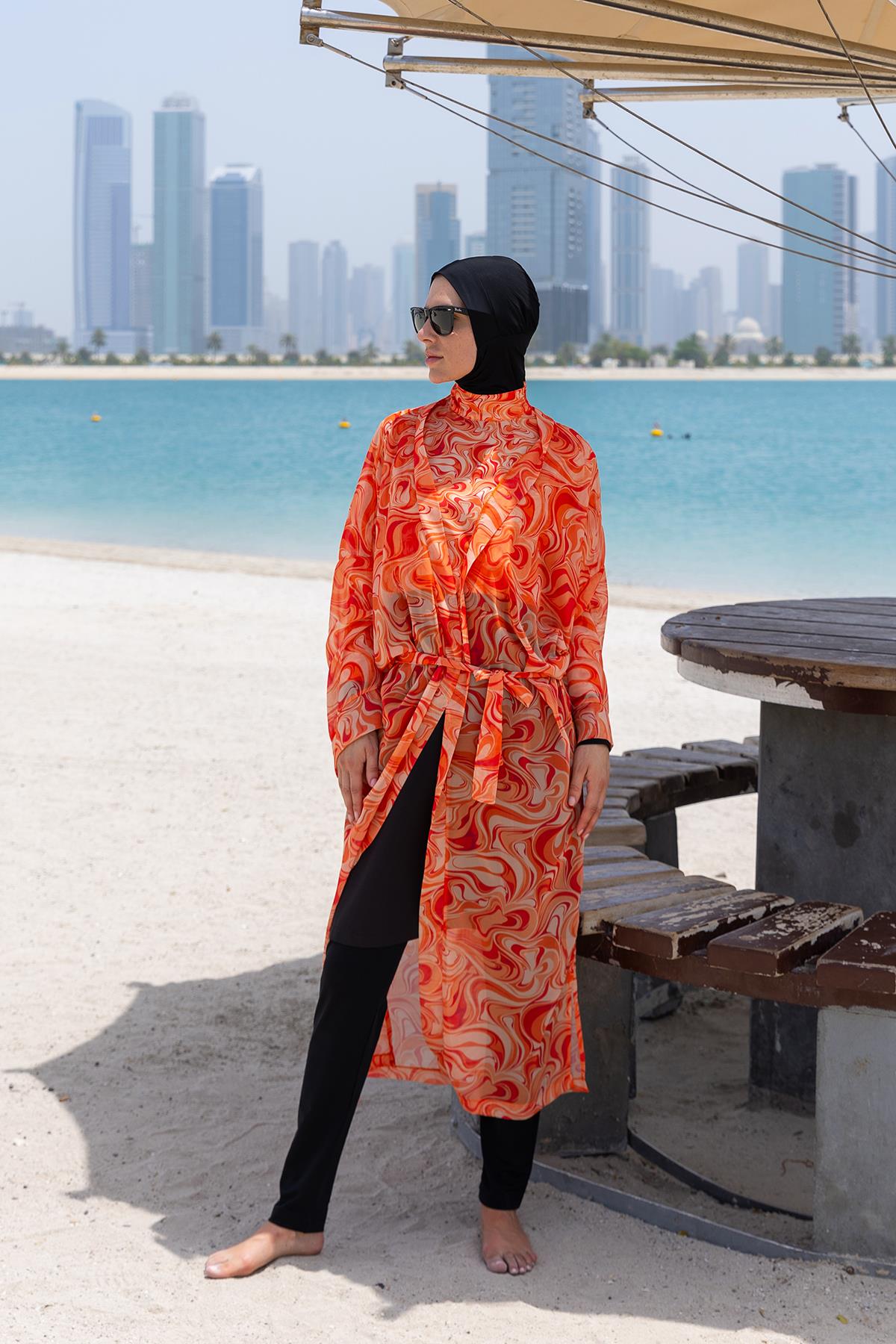 Remsa Tesettür Mayo Üzerine Tek Kaftan Kimono Pareo RP007 Melis