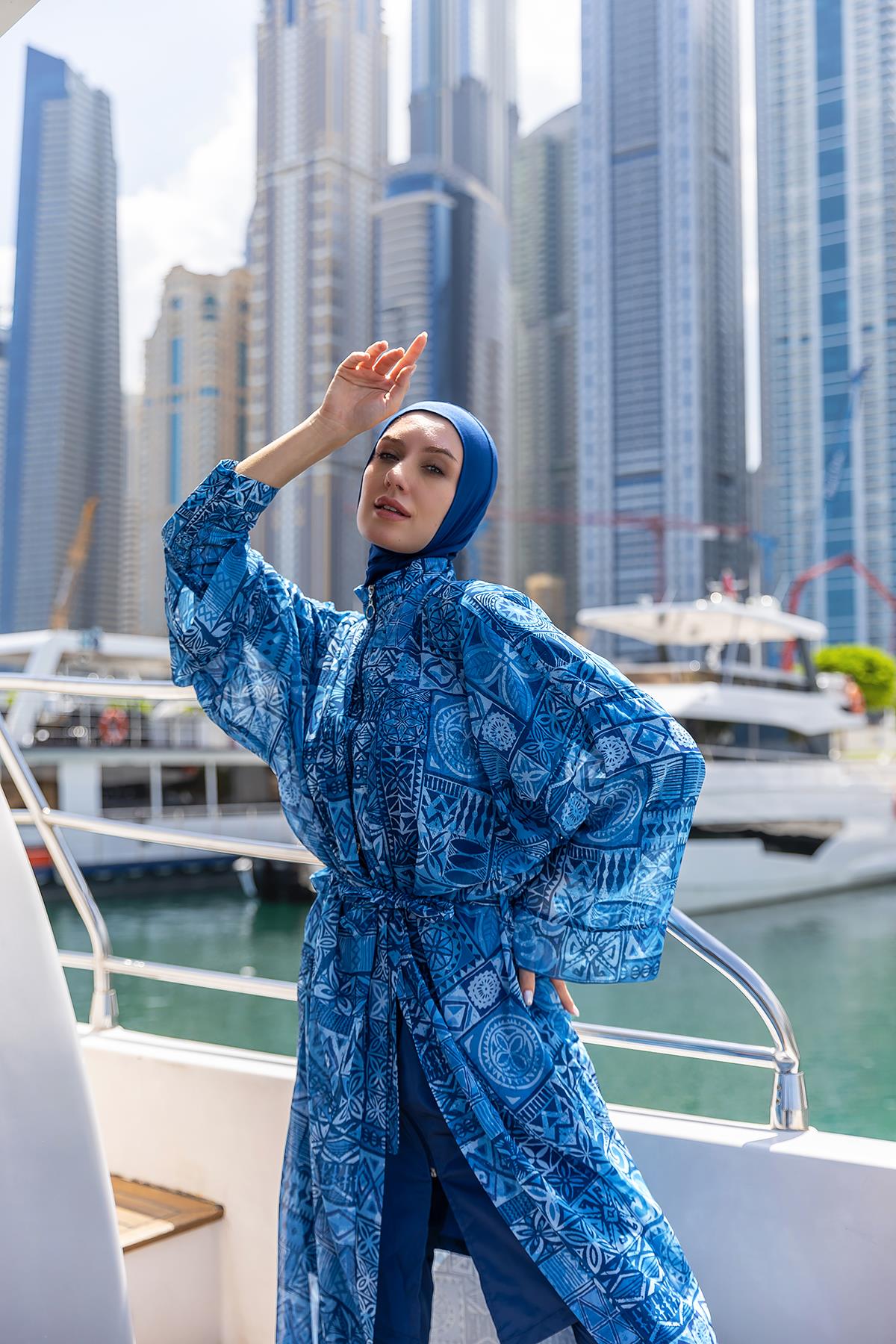 Remsa Tesettür Mayo Üzerine Tek Kaftan Kimono Pareo RP012 Rabia