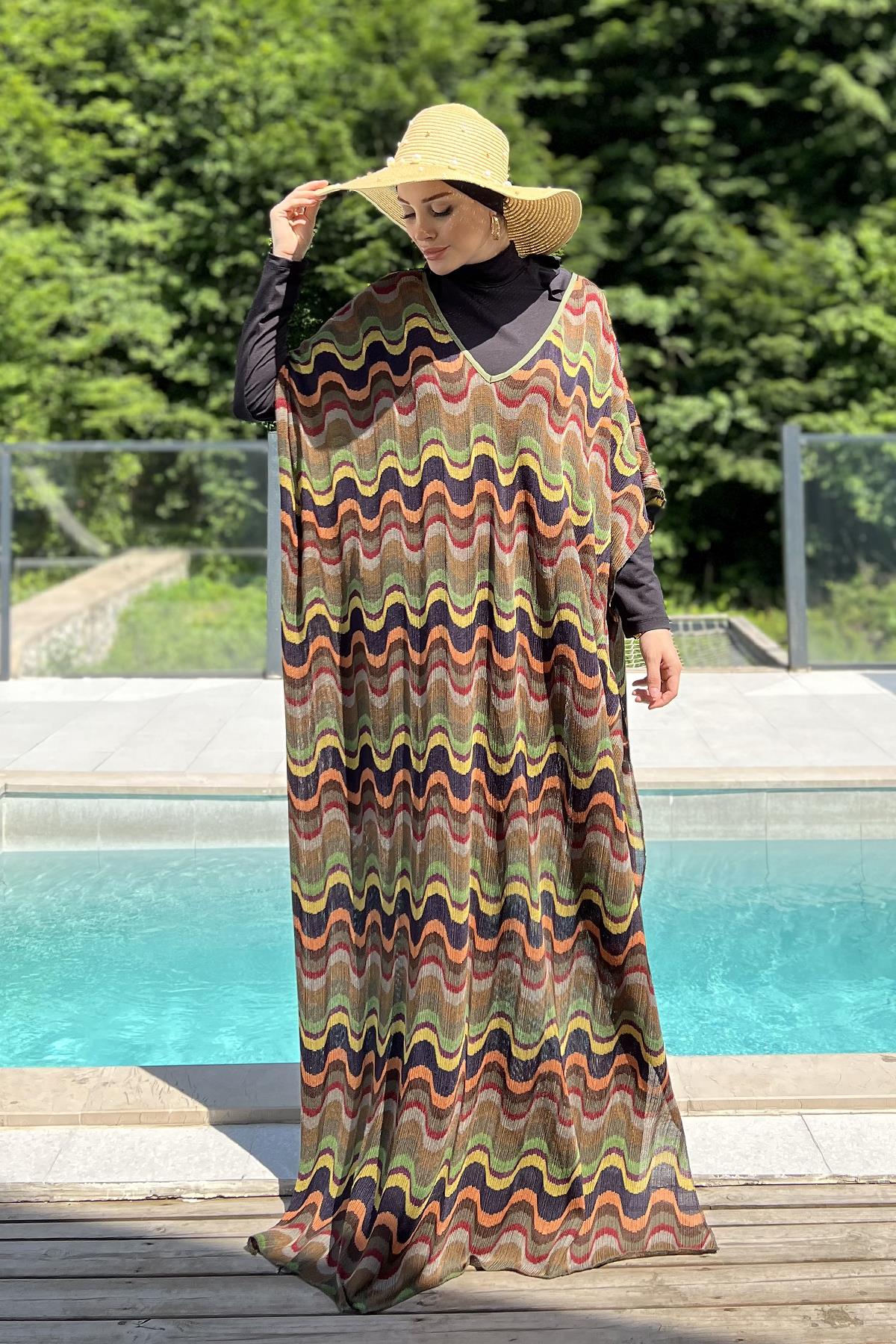 Remsa Tesettür Mayo Üzerine Triko Örme Tek Kaftan Pareo 430-T13 Renkli