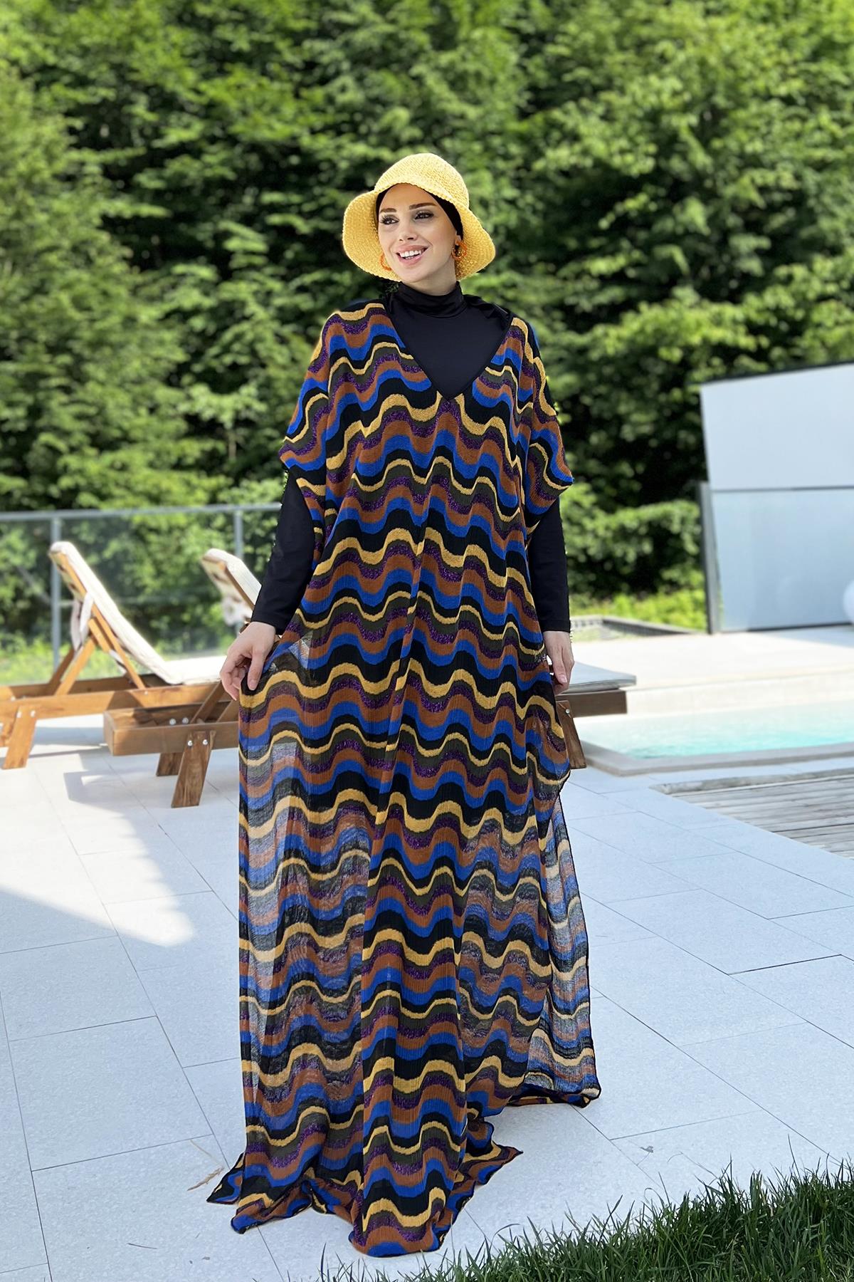 Remsa Tesettür Mayo Üzerine Triko Örme Tek Kaftan Pareo 430-T9 Renkli