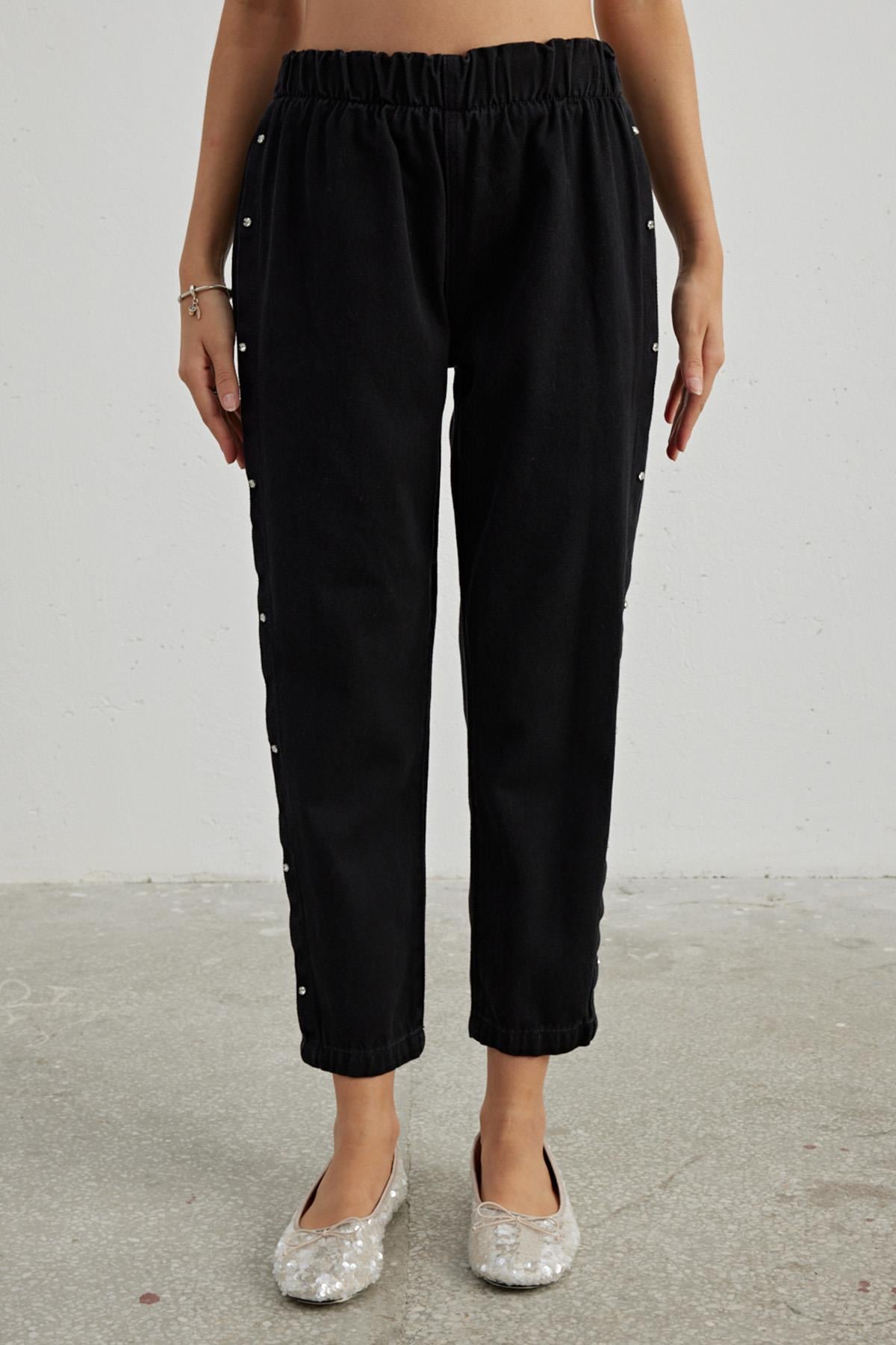 Remsa Yanlar İnci Taşlı Denim Pantalon 716 Siyah