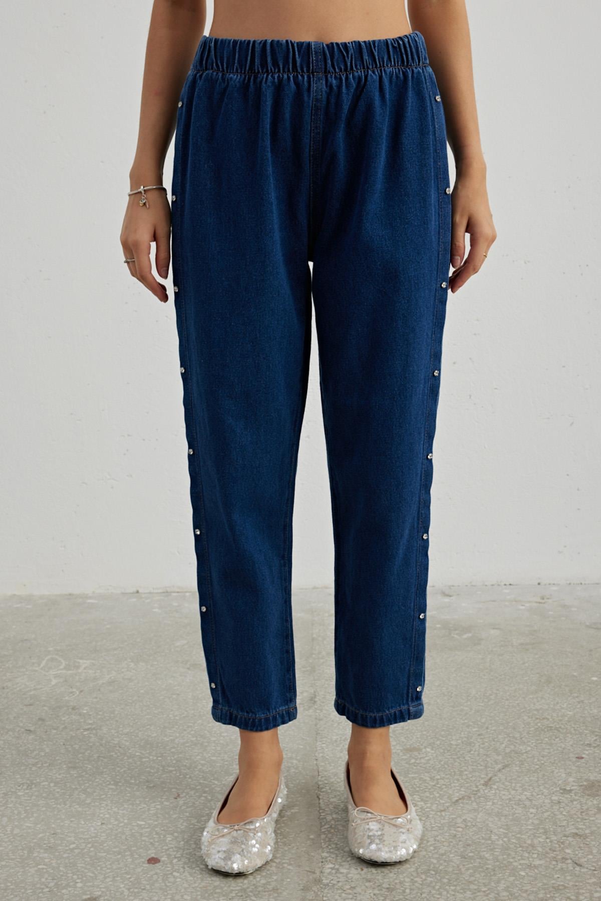 Remsa Yanlar İnci Taşlı Denim Pantalon 716 Lacivert