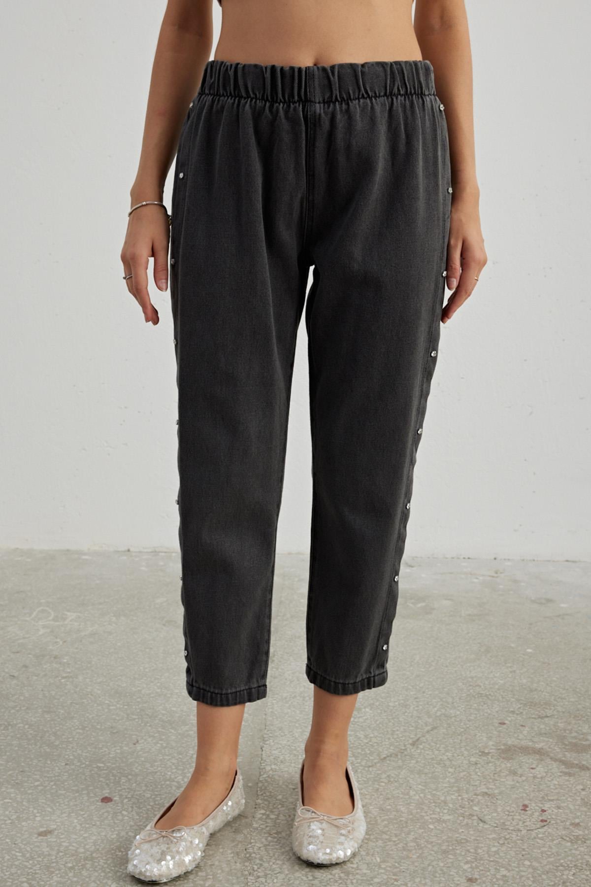 Remsa Yanlar İnci Taşlı Denim Pantalon 716 Gri