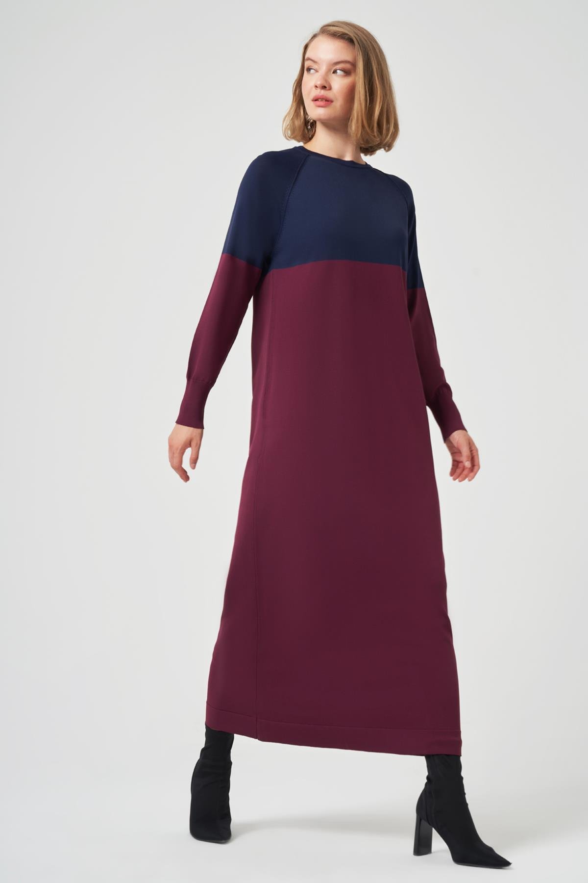 Renk Geçişli Triko Elbise 508 Bordo