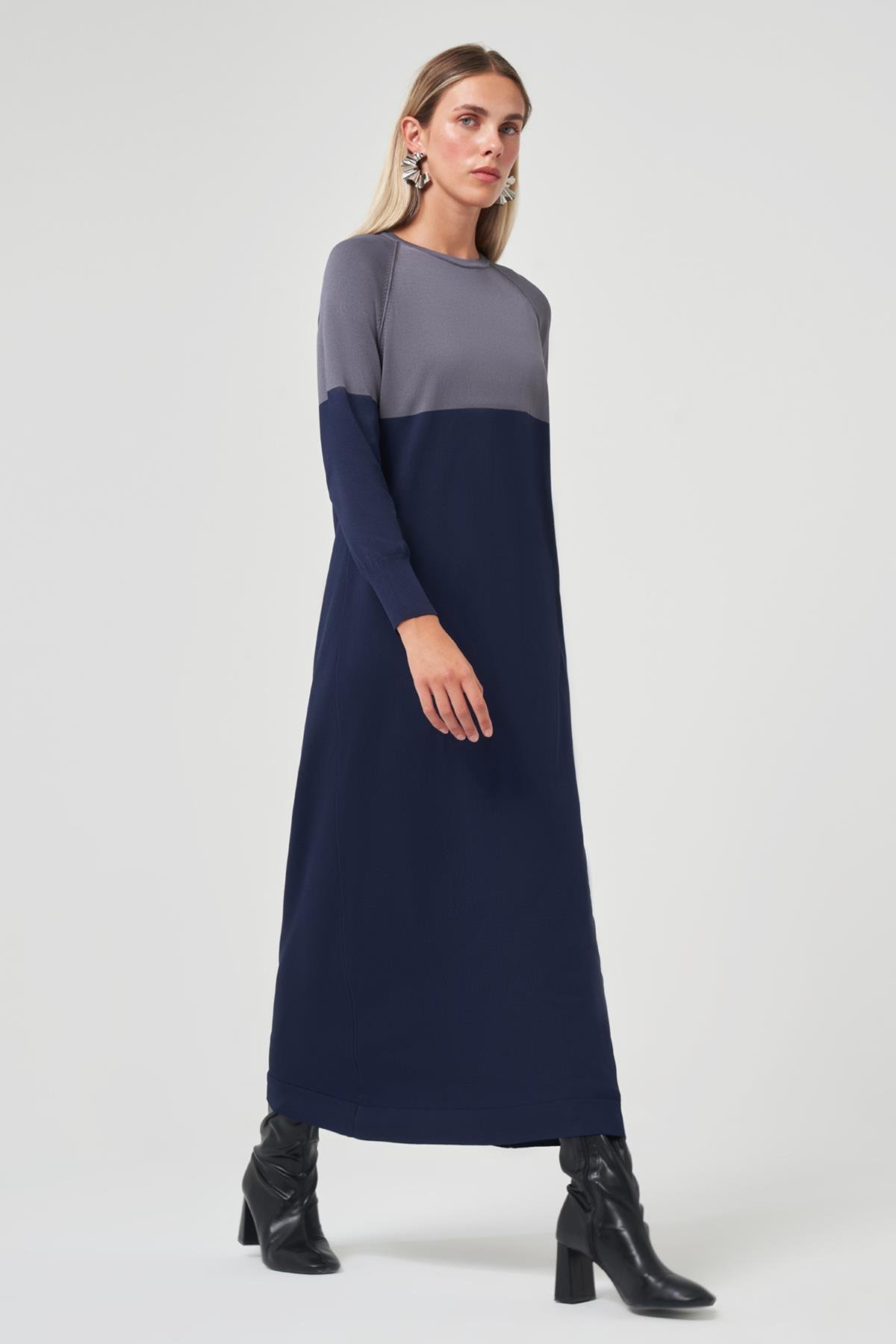 Renk Geçişli Triko Elbise 508 Lacivert