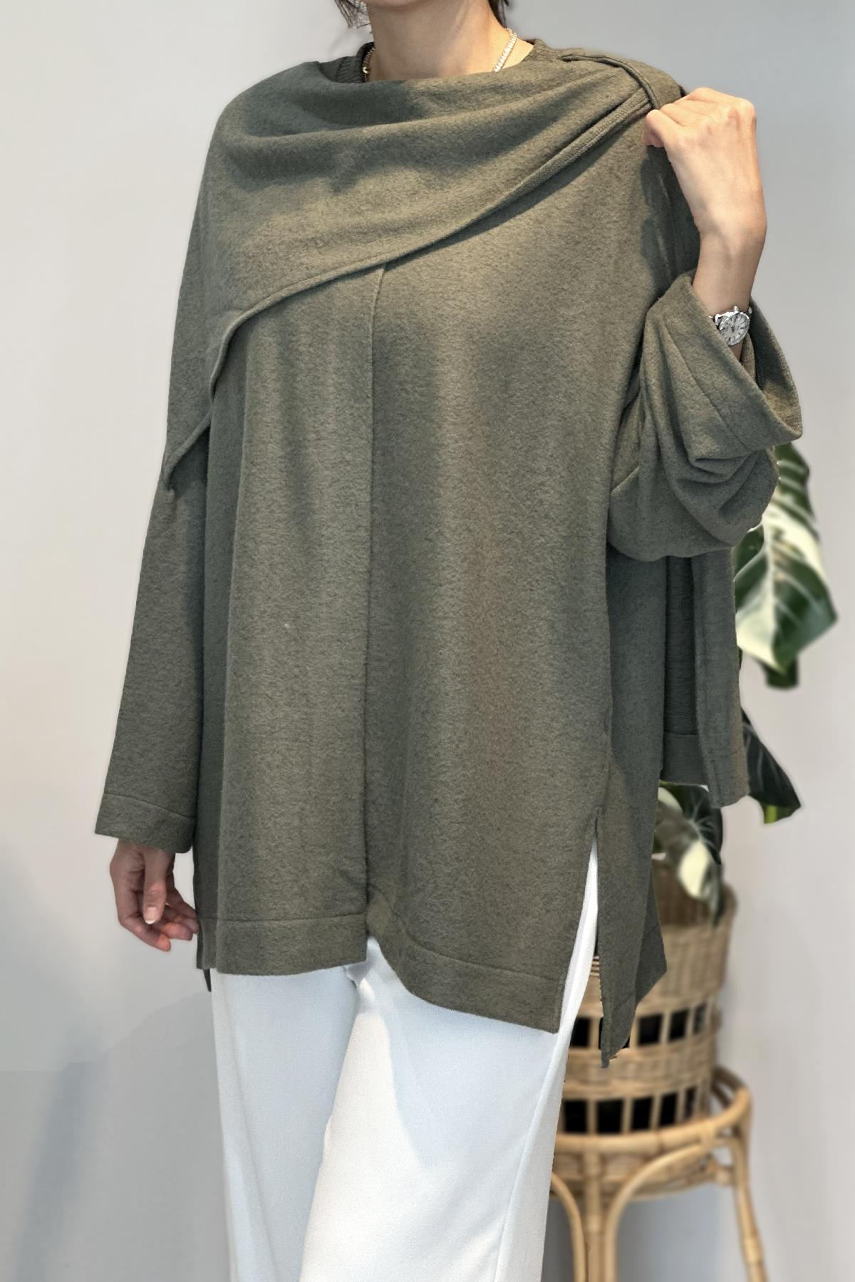 Şal Kapama Detaylı Hırka 3153 Yeşil