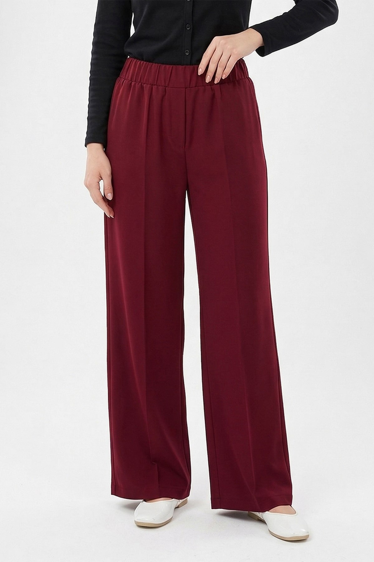 Sentez Beli Lastikli Geniş Paça Pantolon 5580 Bordo