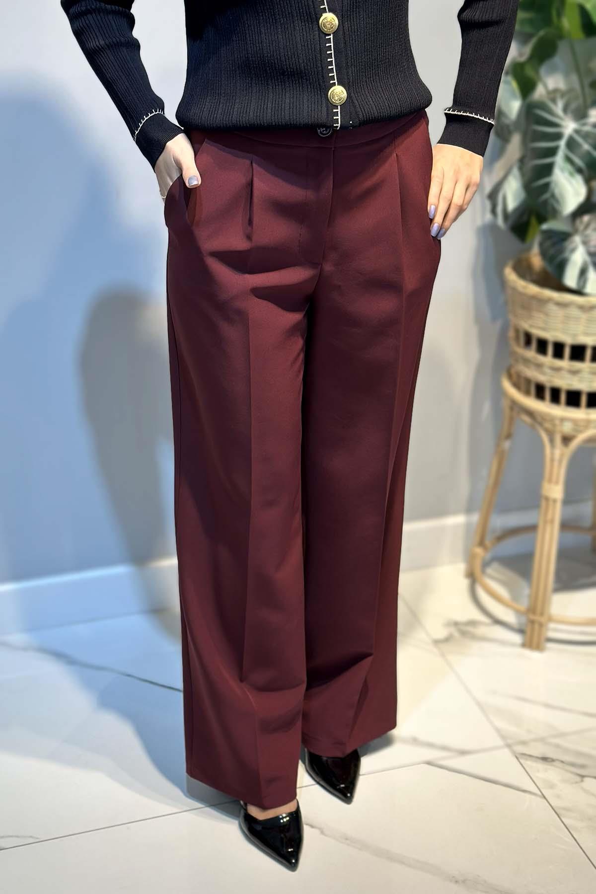 Sentez Geniş Paça Palazzo Pantolon 5578 Bordo