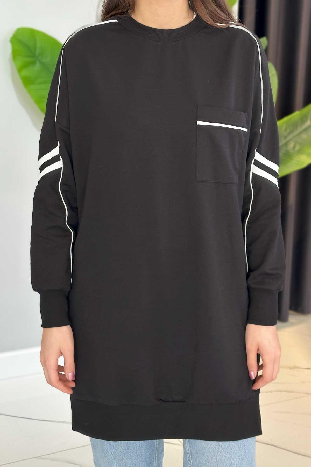 Şerit Detay Sweat Tunik 10657 Siyah