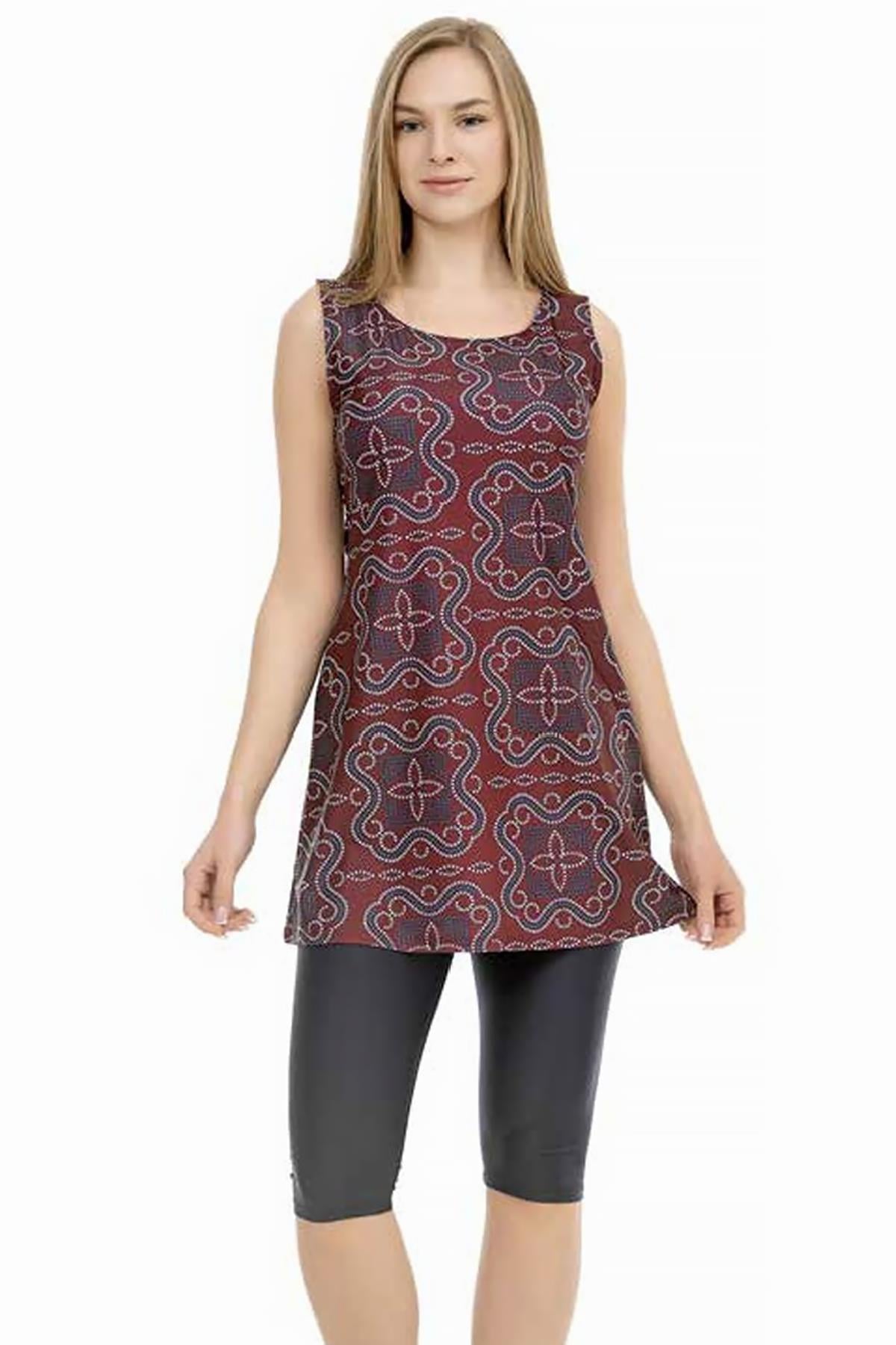 Sıfır Kol Taytlı Yarı Kapalı Mayo 153-507 Bordo