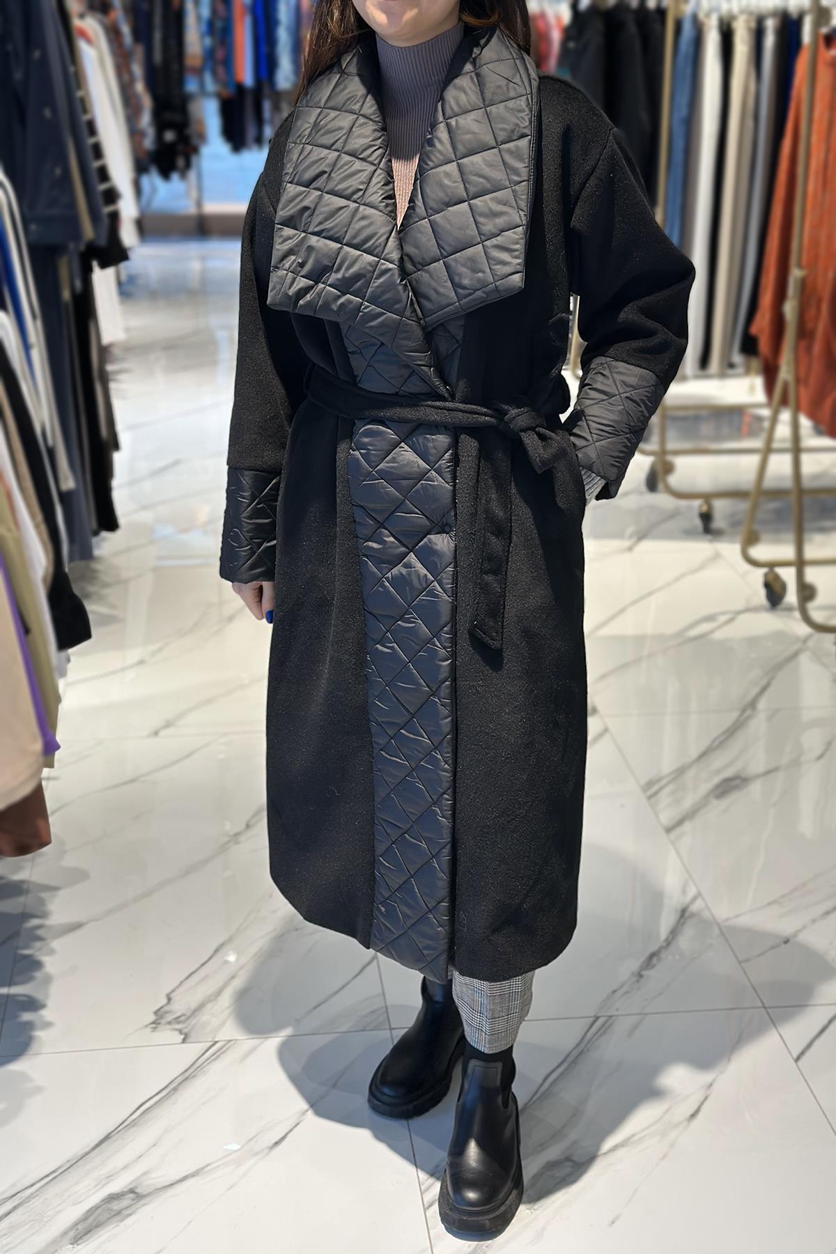 Şişme Detay Kaşe Kaban 20111 Siyah