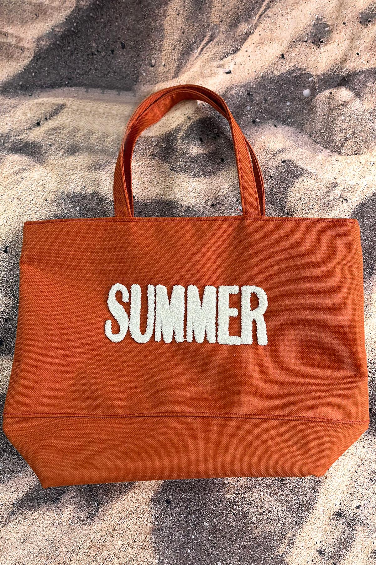 Summer Nakışlı Plaj Çantası Kiremit