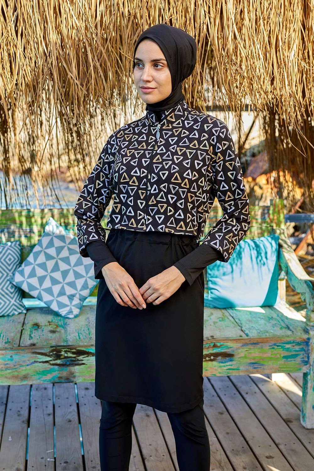 Tam Kapalı Tesettür Mayo 0557 Siyah Remsa Mayo