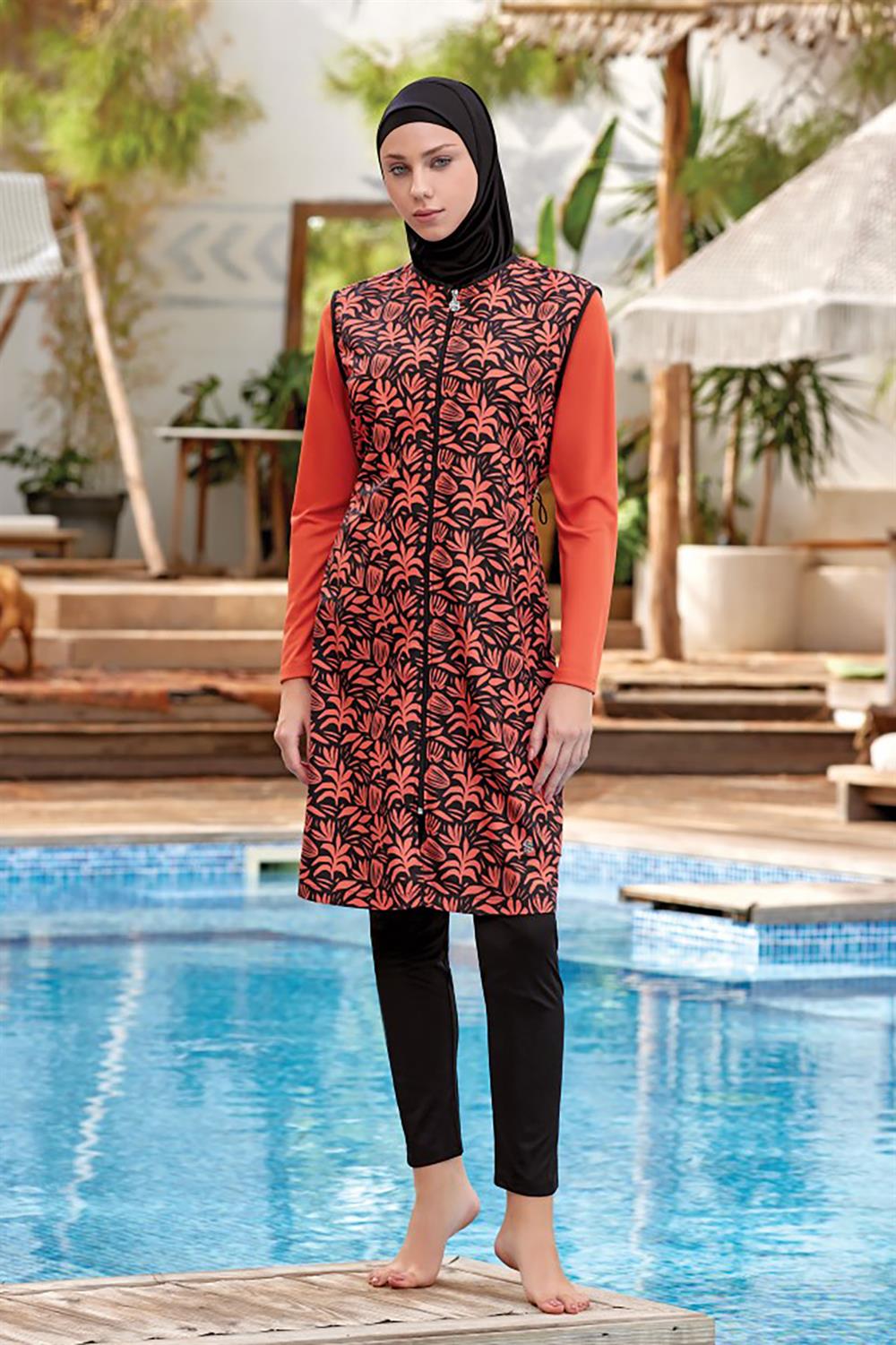 Tam Kapalı Tesettür Mayo Aren 1 9042 Siyah Remsa Mayo