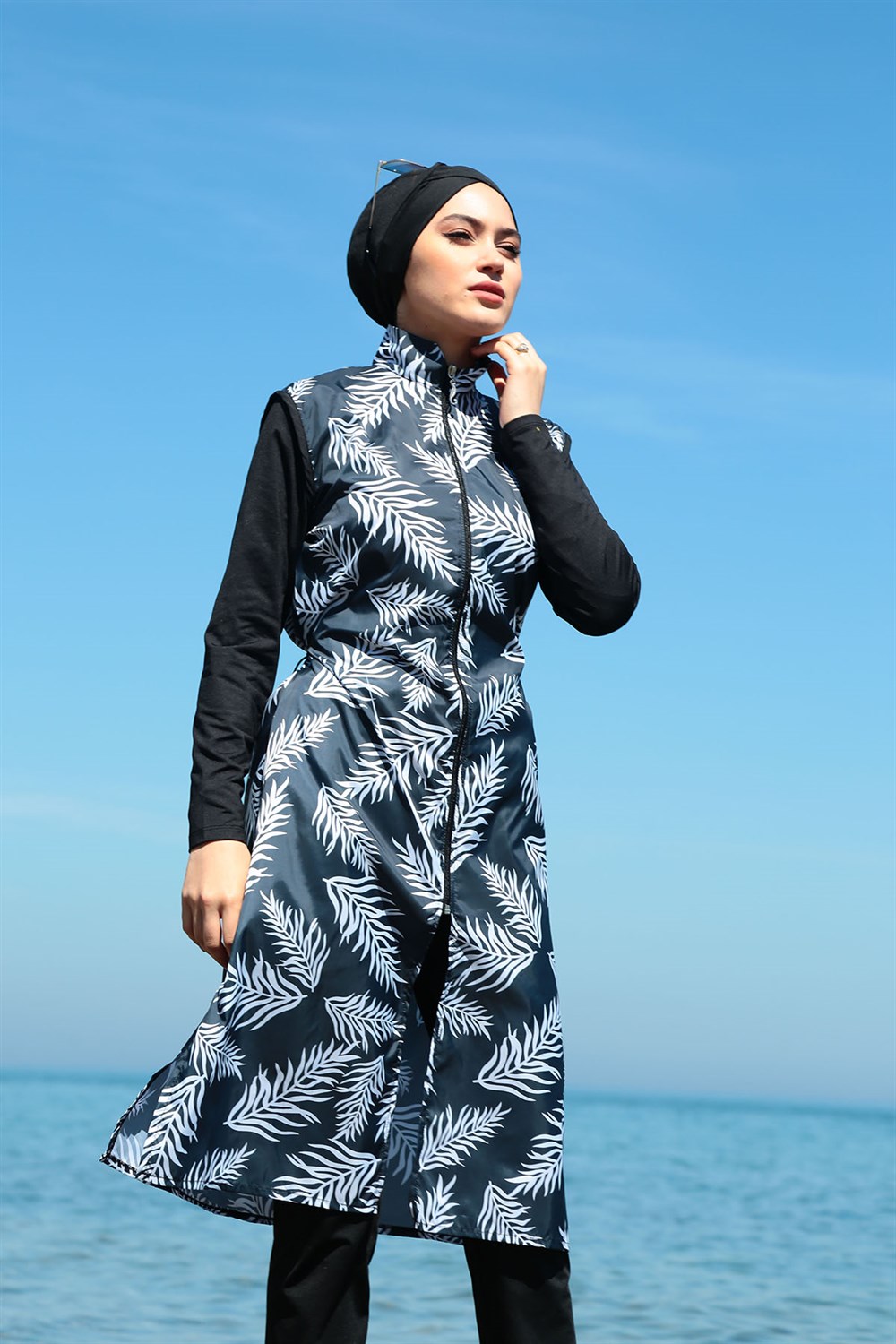 Tam Kapalı Tesettür Mayo Deniz Mayosu TD21-340 Siyah