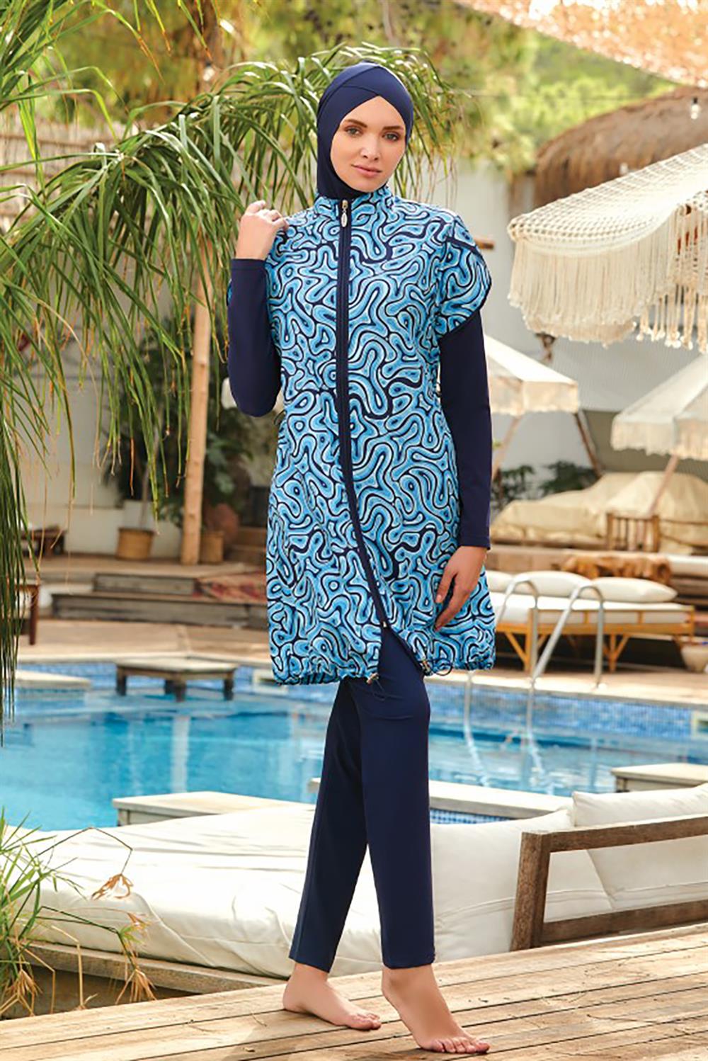 Tam Kapalı Tesettür Mayo Kınsey 1 1323 Koyu Lacivert Remsa Mayo