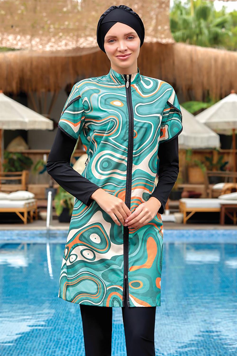 Tam Kapalı Tesettür Mayo Kınsey 2 1324 Siyah Remsa Mayo