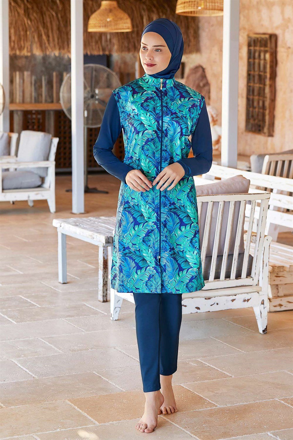 Tam Kapalı Tesettür Mayo Rozamay 0932 Açık Lacivert