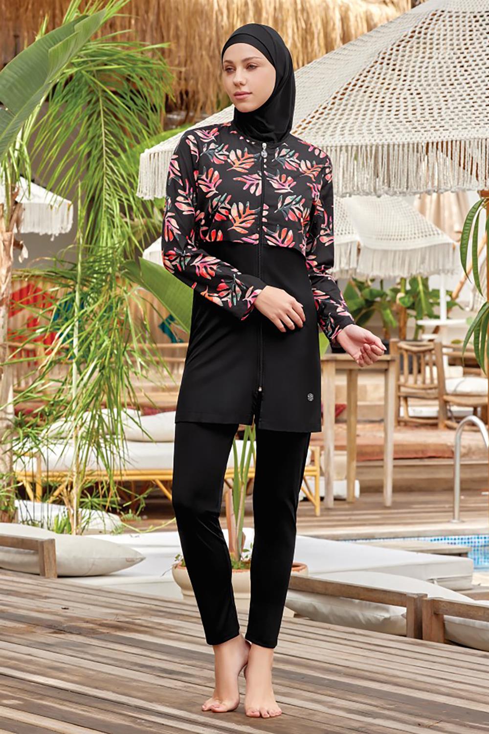 Tam Kapalı Tesettür Mayo Sadun 2 9056 Siyah Lacivert Remsa Mayo