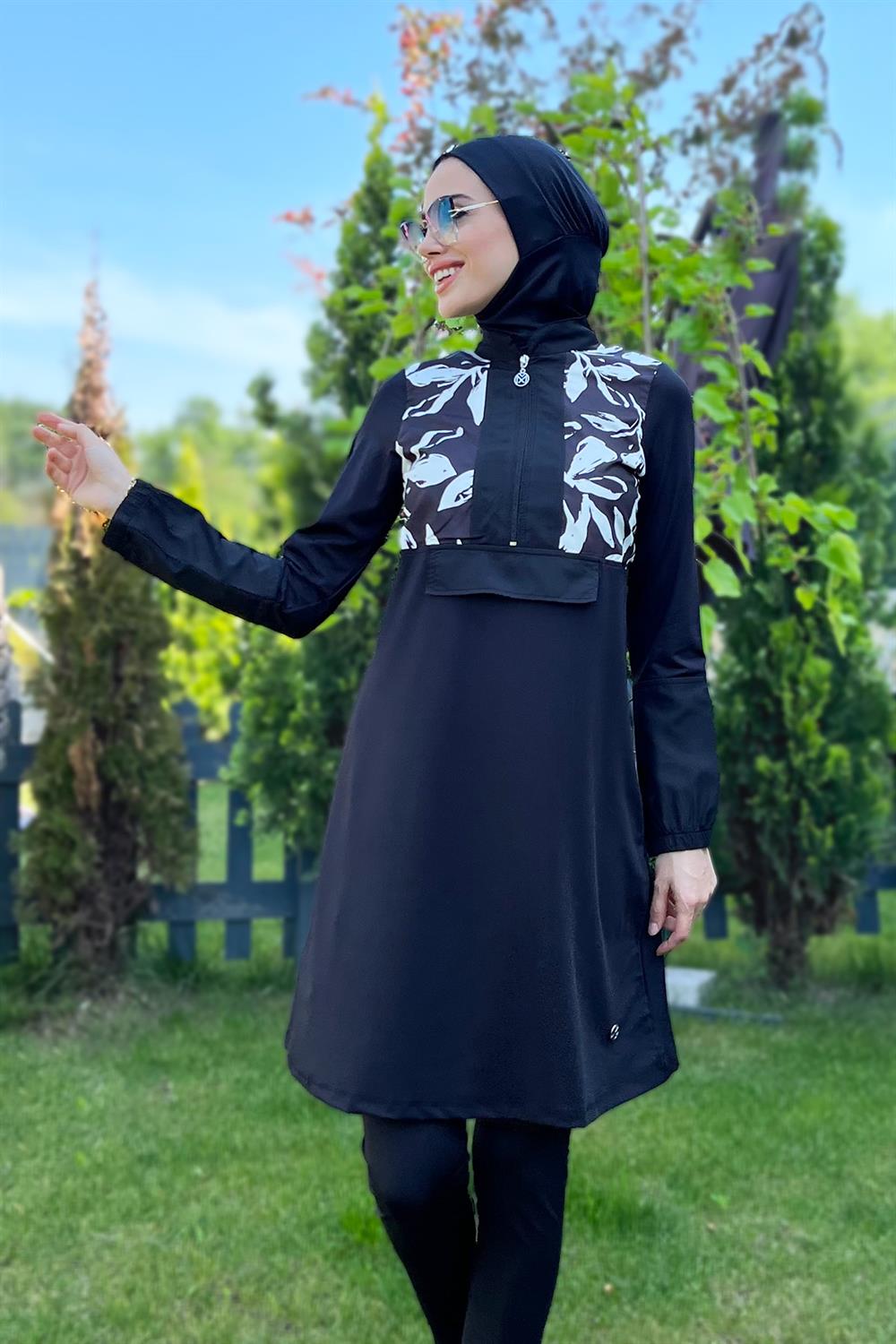 Tam Kapalı Tesettür Mayo Sınny 8025 Siyah Remsa Mayo