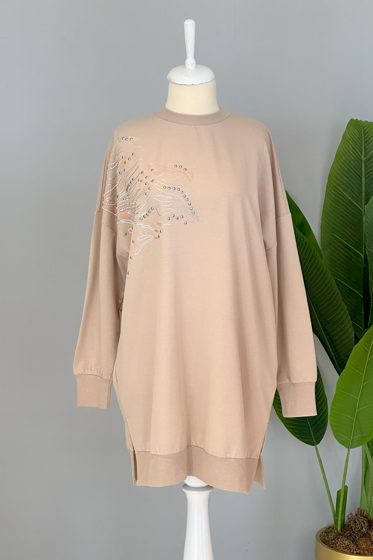 Taş Detay Basic Tunik Sweat 10443 Bej