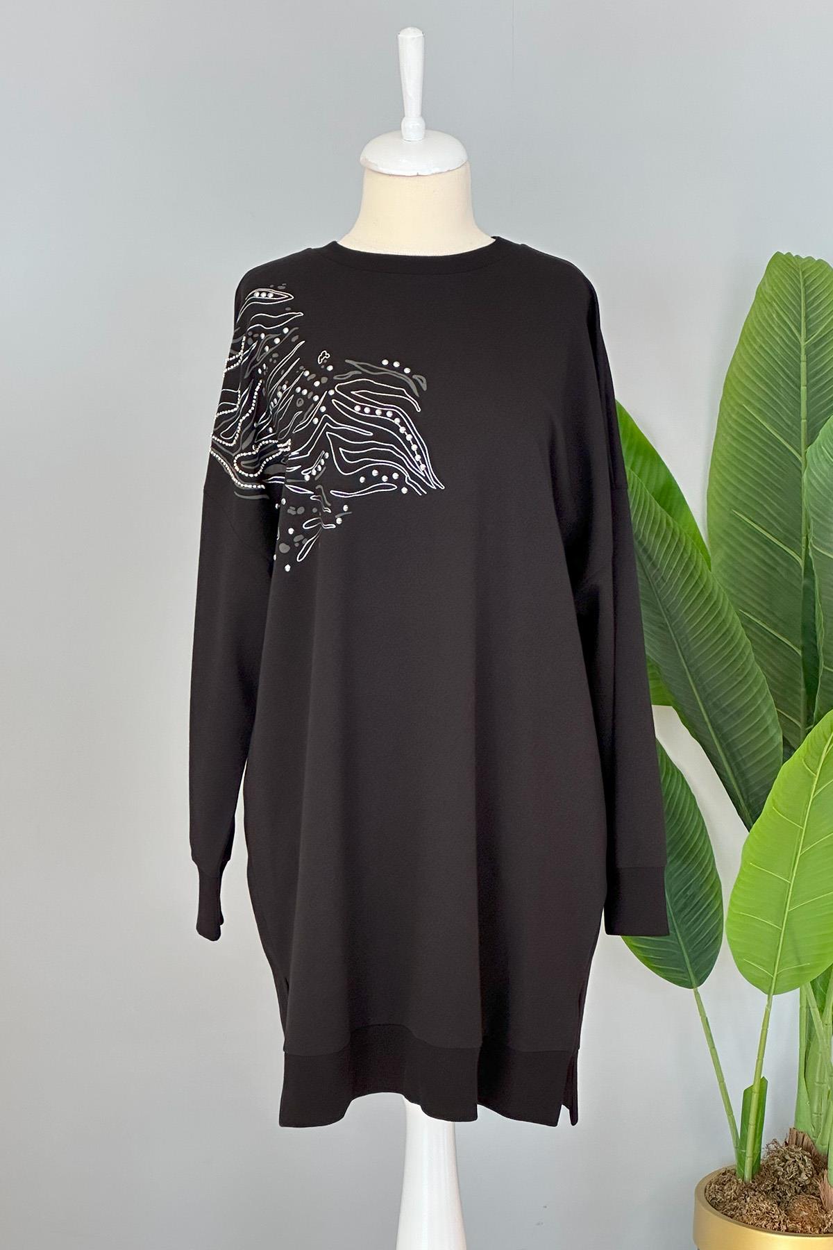 Taş Detay Basic Tunik Sweat 10443 Siyah