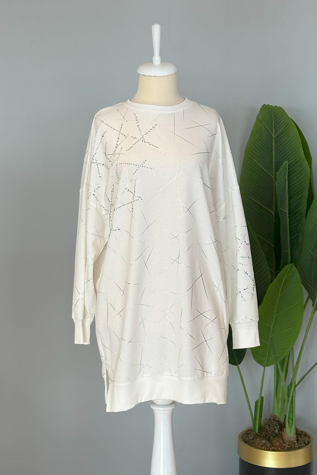 Taş Detaylı Basic Tunik Sweat 10444 Ekru