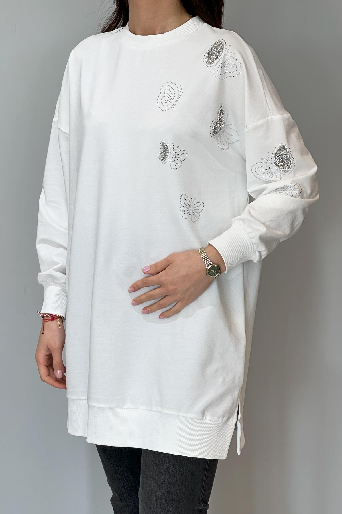 Taş Kelebek Detaylı Tunik 10622 Ekru
